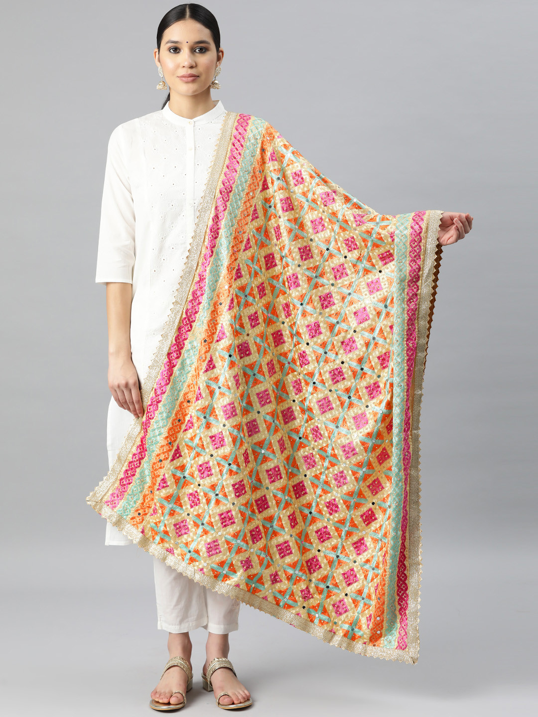 SWI Stylish Chiffon Embroidered Phulkari Dupatta