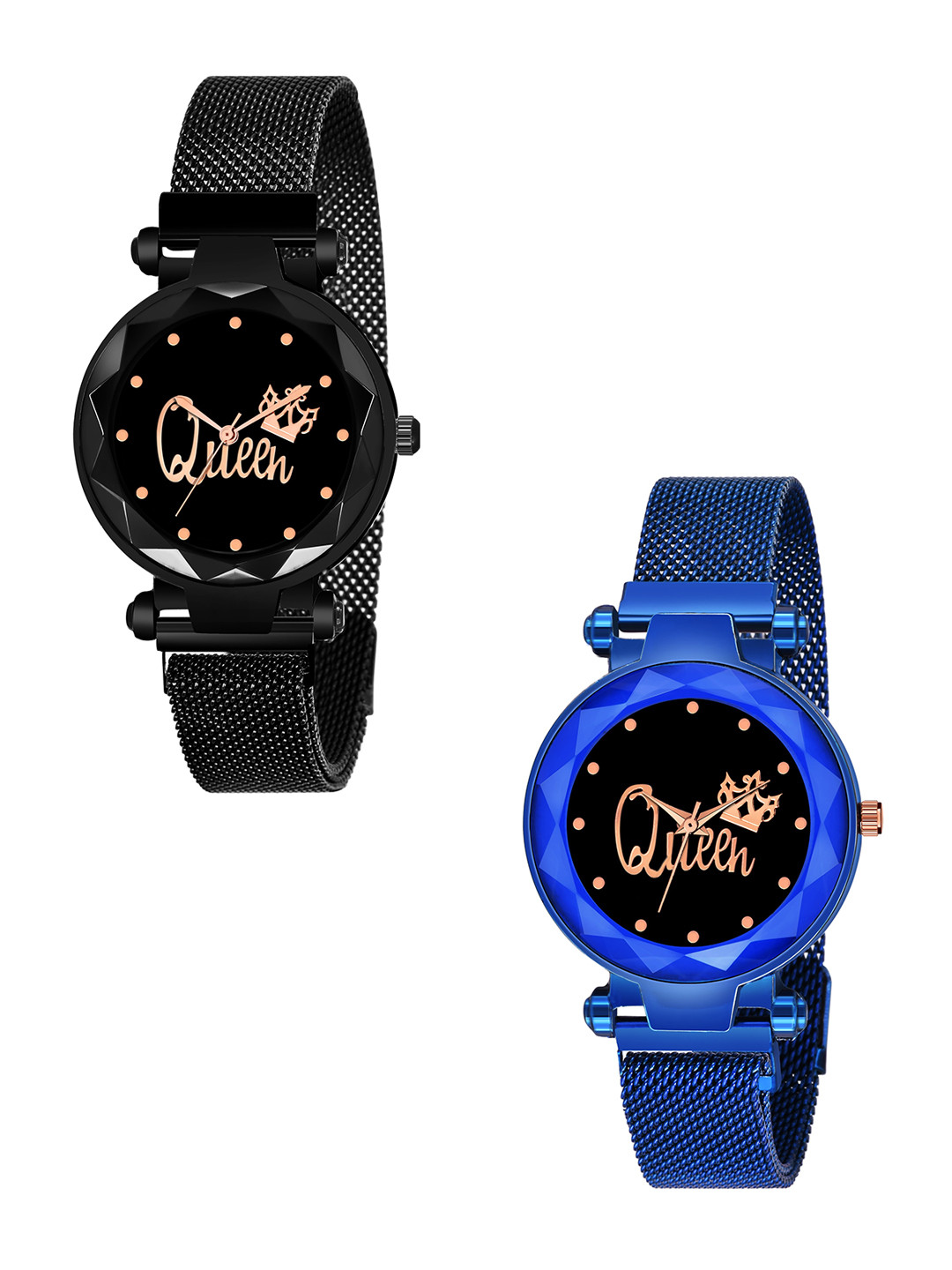 CERO Women Pack Of 2 Dial Magnetic Belt Analogue Watch C-Com-Queen-Black-Blue