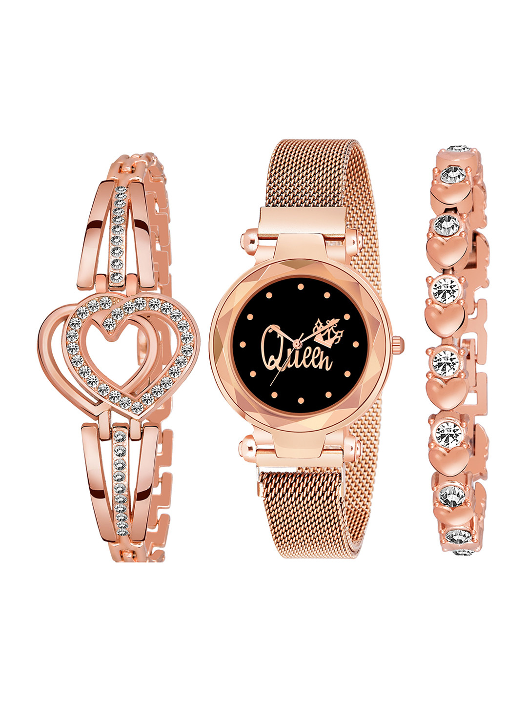 CERO Pack Of 3 Analogue Black Dial Magnet Watch With Gift Bracelet C-Com-B-62-3-Pcs