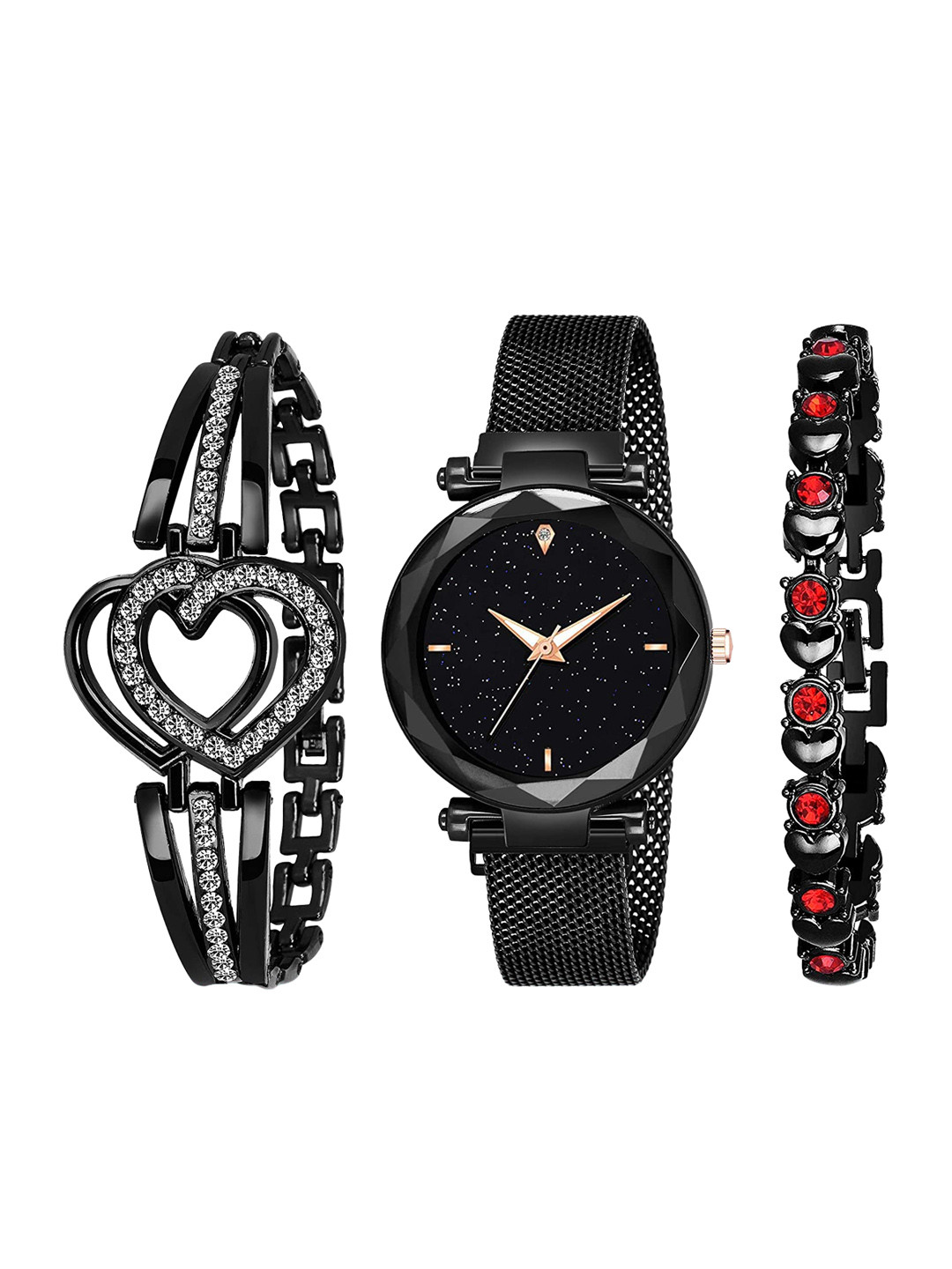 CERO Women Pack Of 3 Analogue Dial Magnet Watch With Gift Bracelet C-Com-B-65-3-Pcs