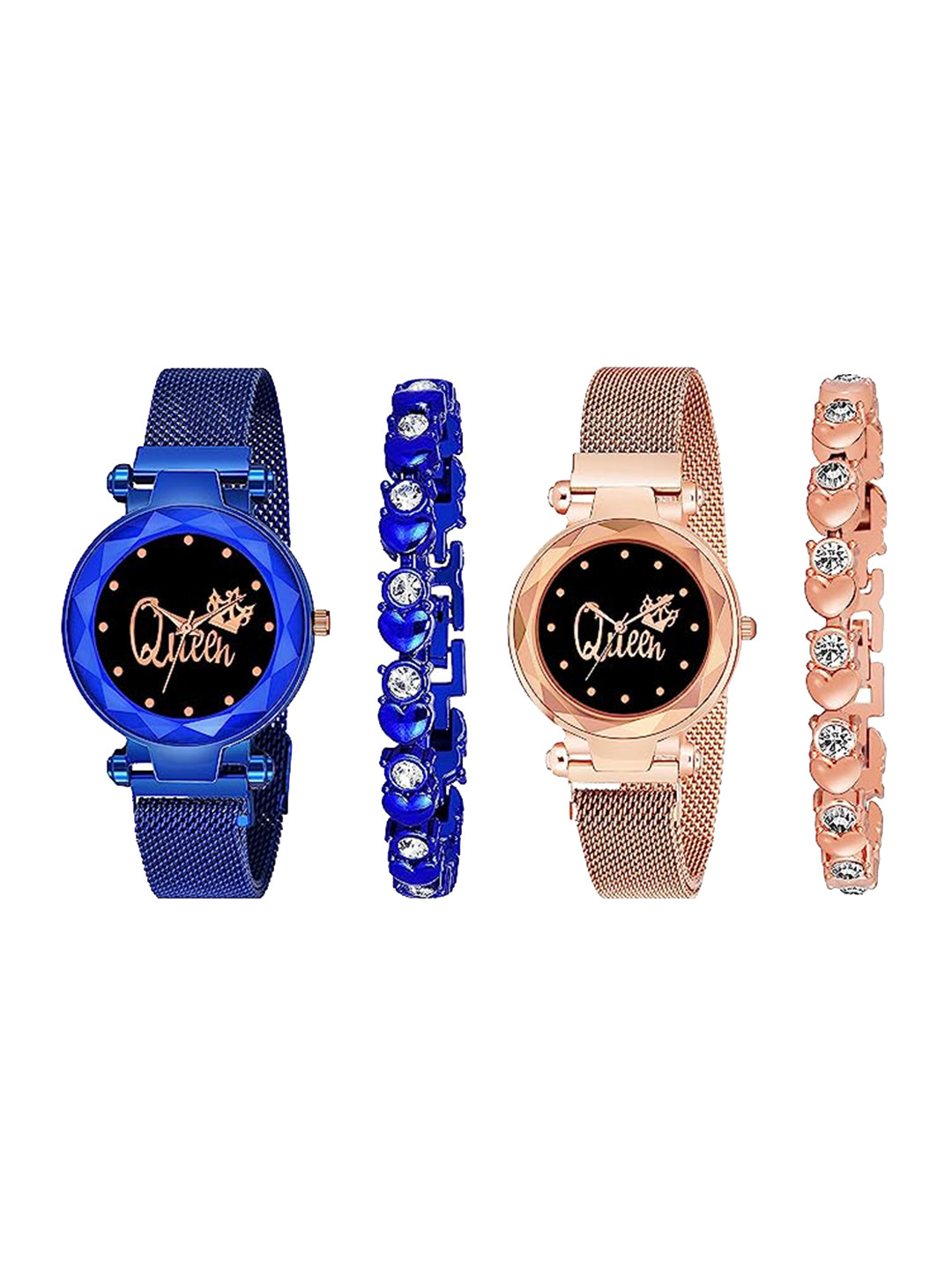 CERO Pack Of 2 Analogue Watches With Bracelets Combo C-Com-4-Queen-Gold