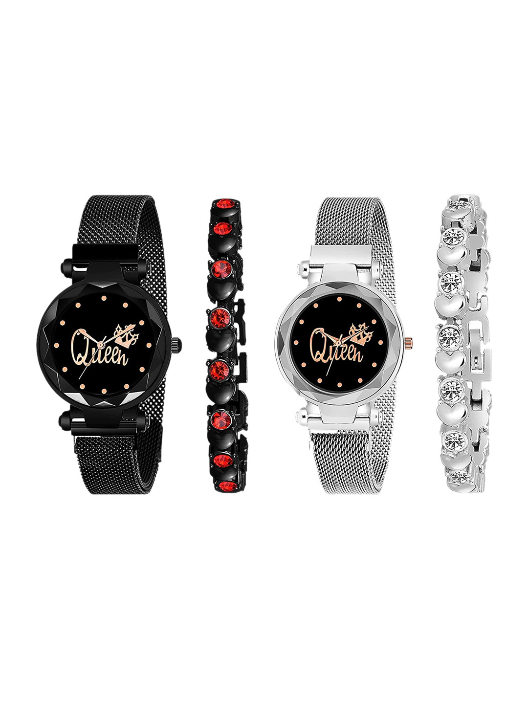 CERO Women Pack Of 2 Analogue Watch & Braceletes C-Com-4-Queen-Silver-Black-551