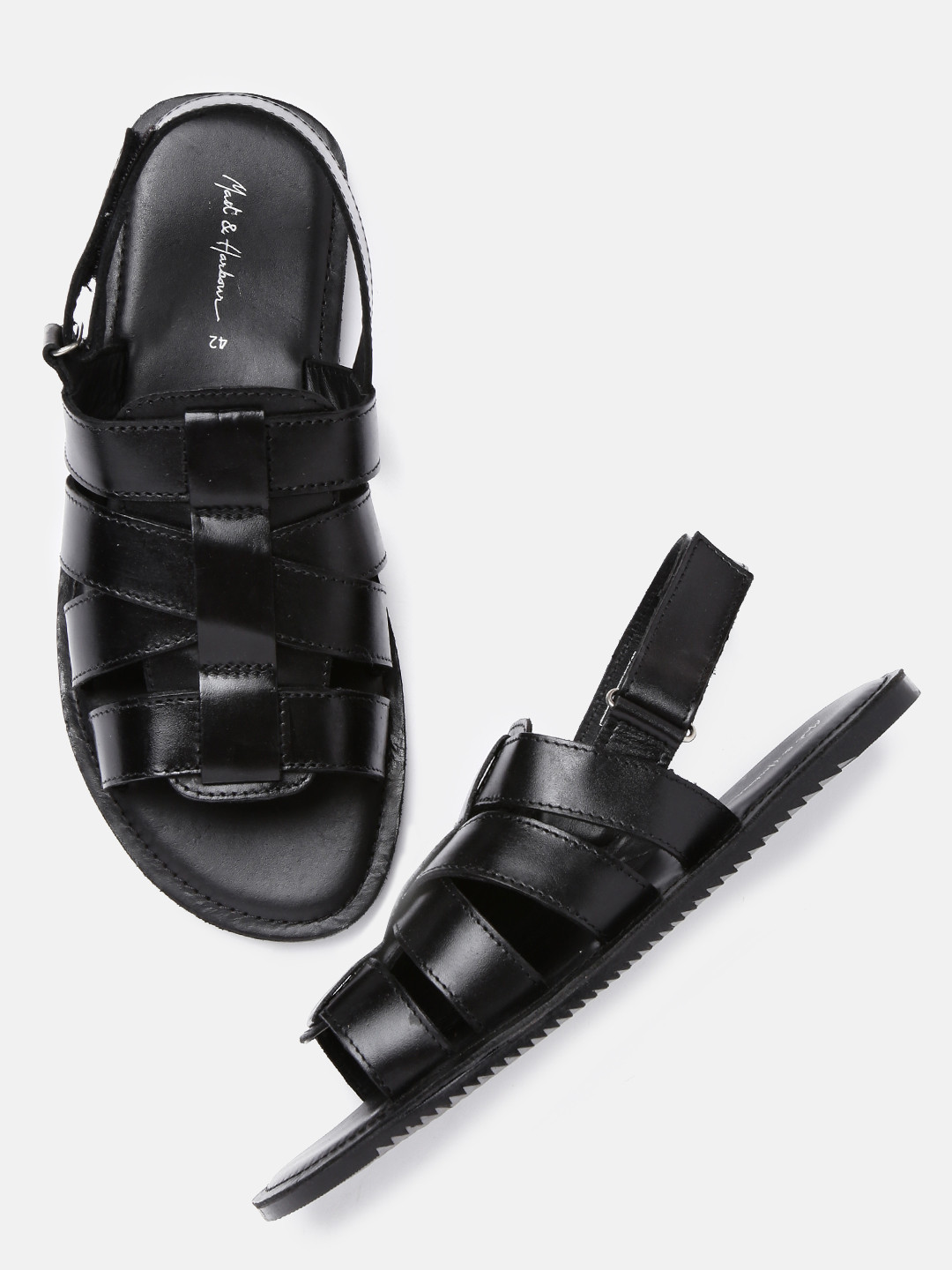 Buy Mast u0026 Harbour Men Leather Black Comfort Sandals - Sandals for Men  2261510 | Myntra