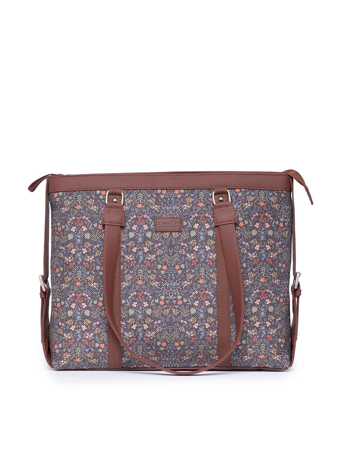 ZOUK Floral Printed Structured Shoulder Tote Bag