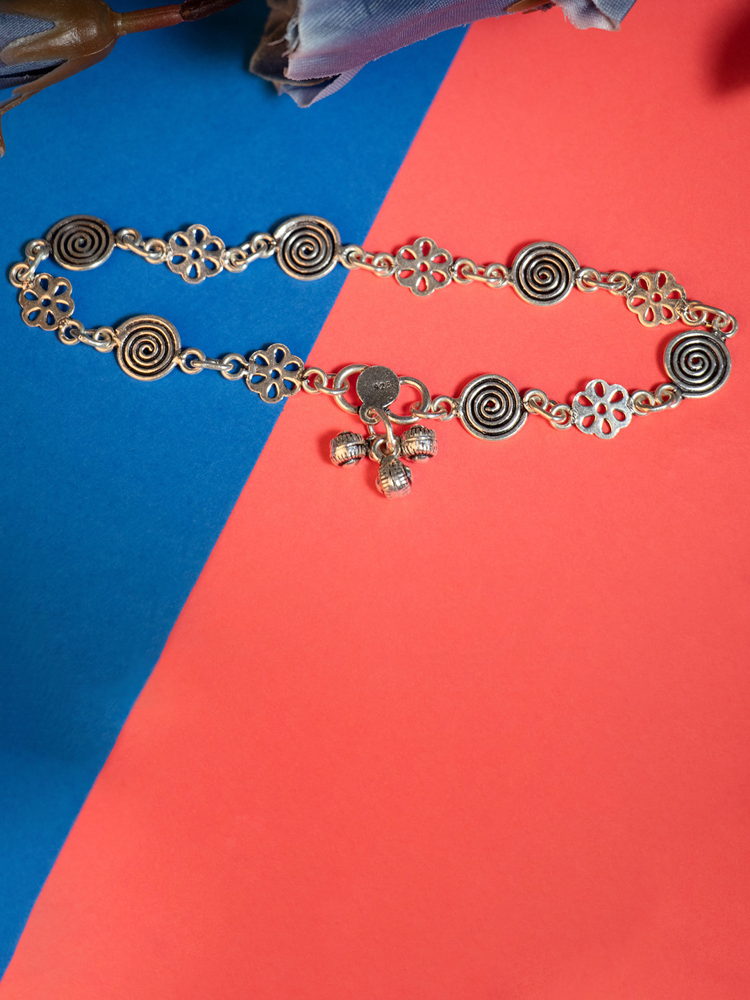 Shyle 92.5 Sterling Silver Flower Spiral Anklet