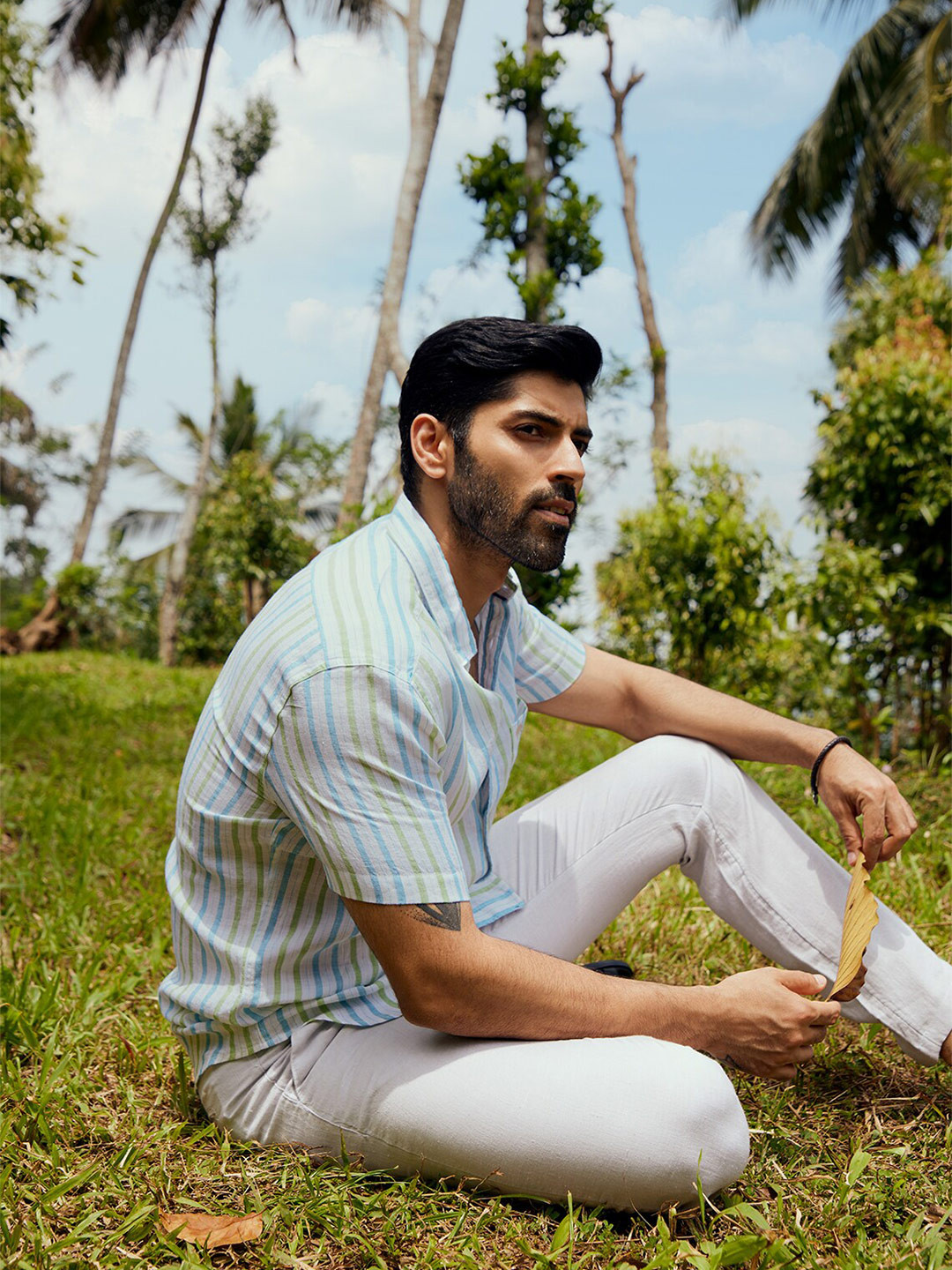 Andamen Premium Button Down Collar Striped Linen Casual Shirt