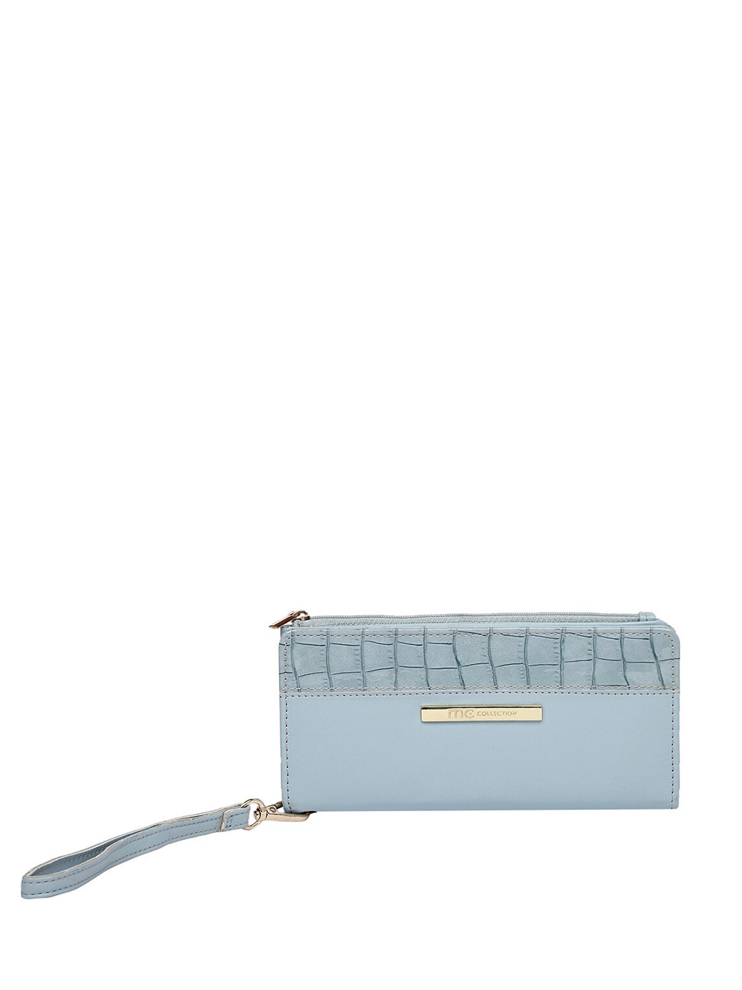 Marie Claire Blue & Gold-Toned Textured Synthetic Purse Clutch With Wrist Loop