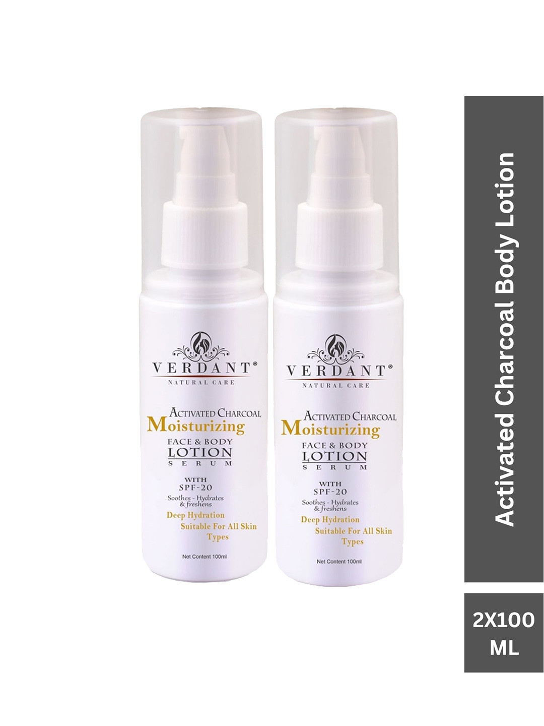 Verdant Natural Care Set Of 2 SPF 20 Activated Charcoal Body Lotions-100ml Each