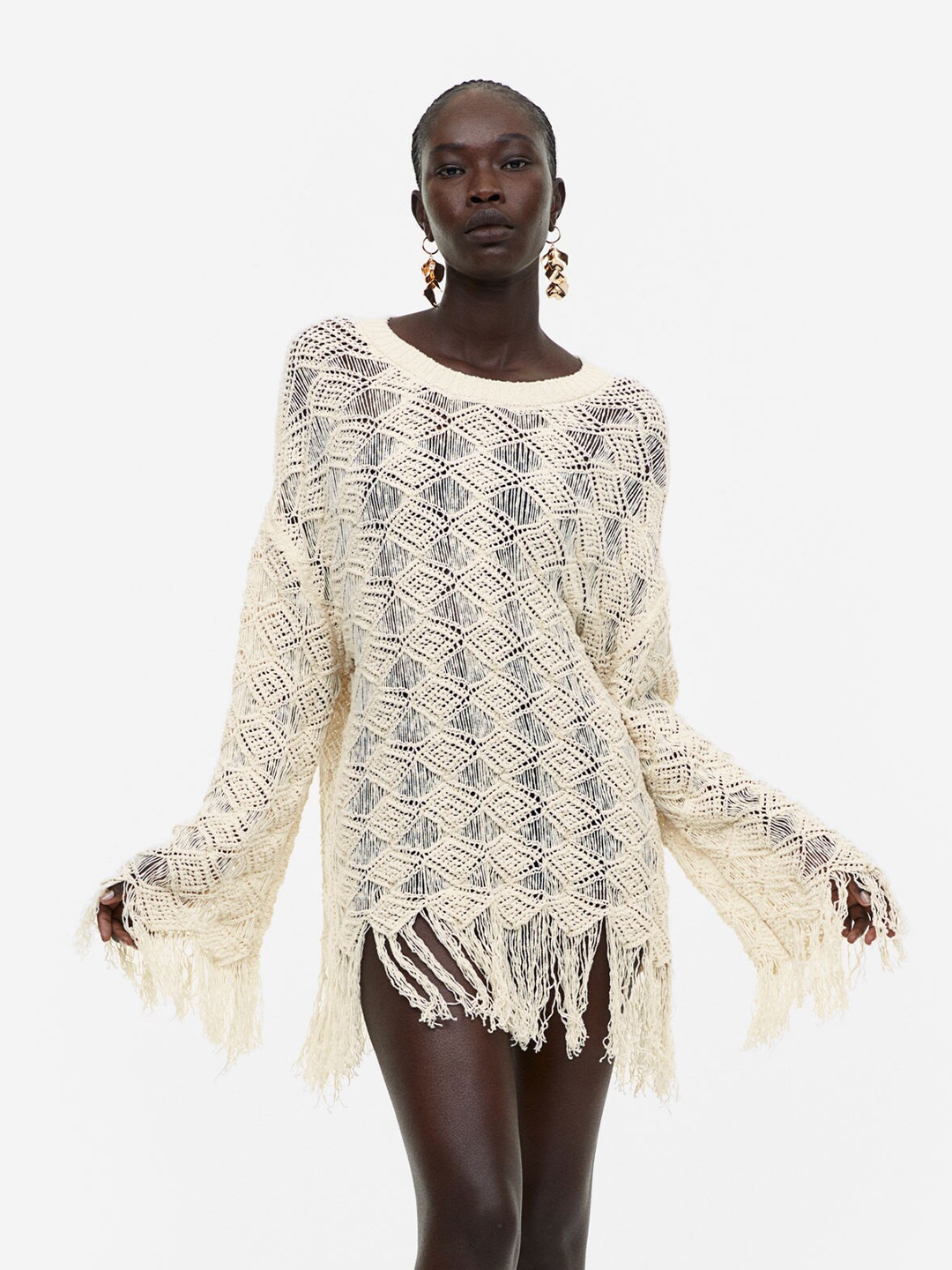 Off White Abstract Pointelle Knit Jumper