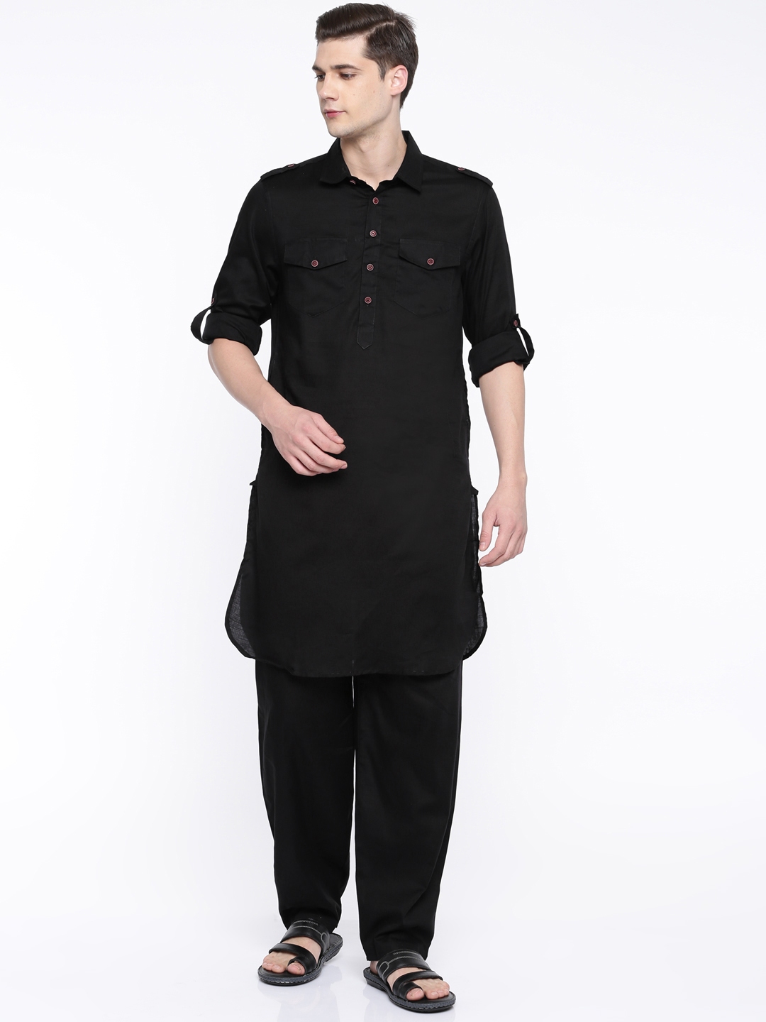 Buy The Indian Garage Co Men Black Solid Pathani Kurta With