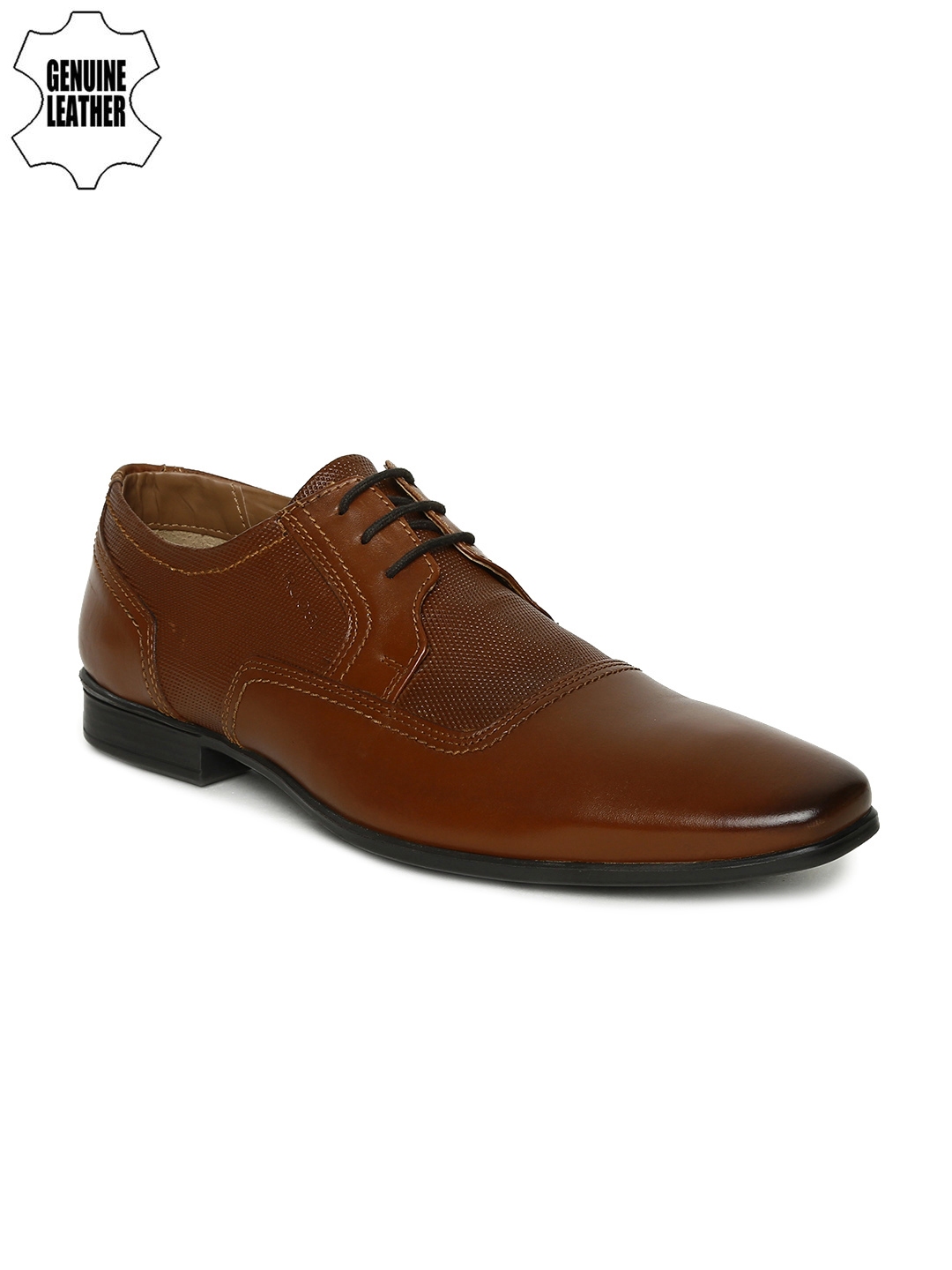 Buy Ruosh Work Men Tan Brown Textured Genuine Leather Semiformal