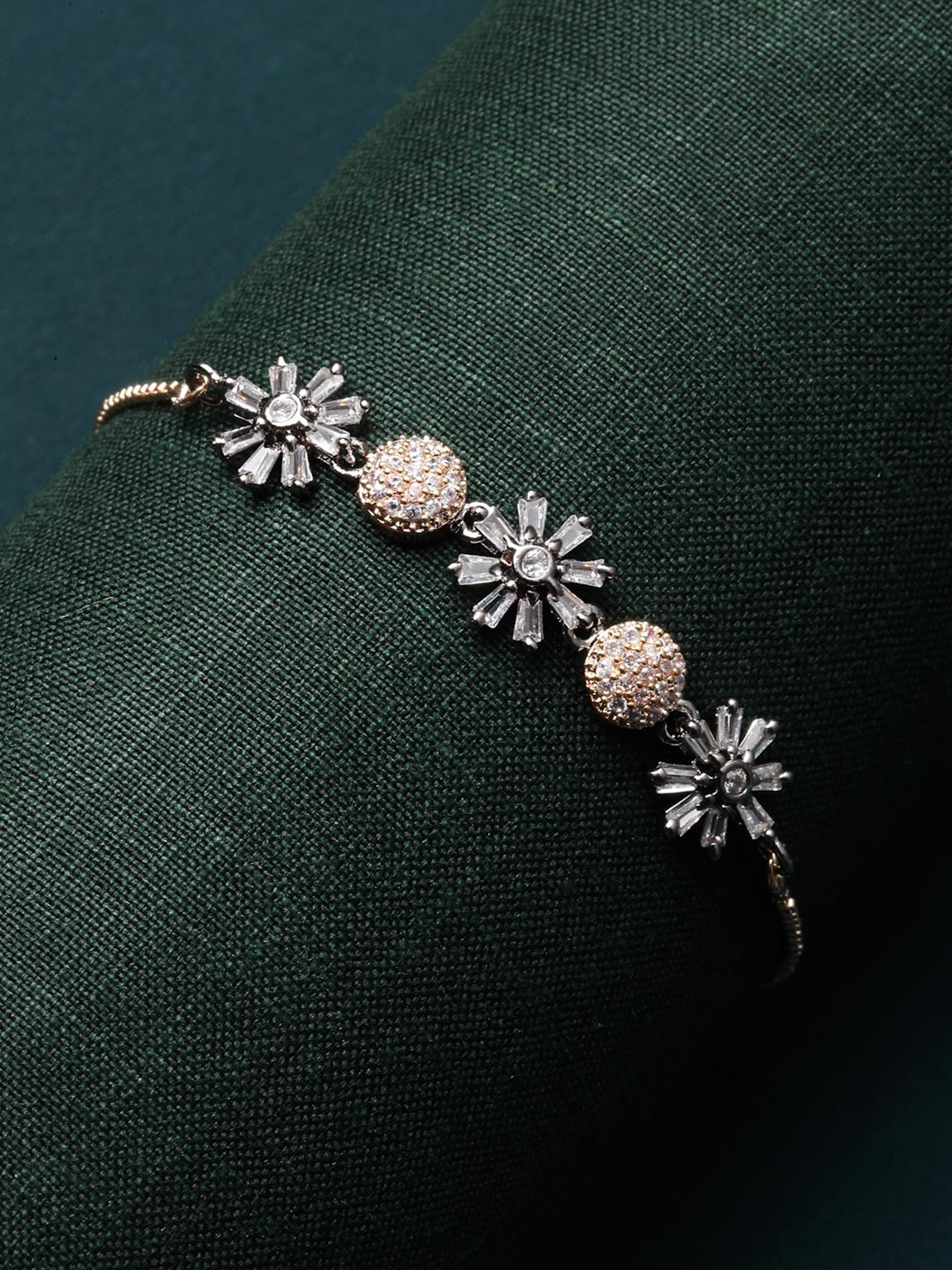 ZENEME Rose gold -Plated Gunmetal Toned American Diamond Studded Wraparound Bracelet