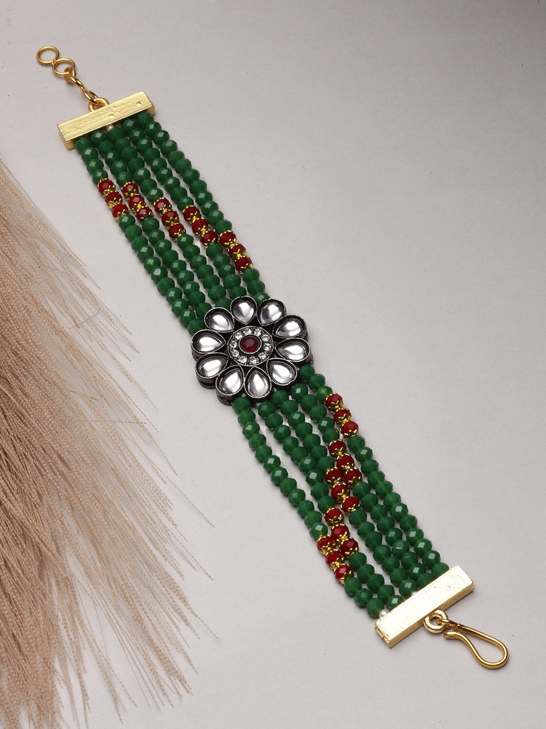 ZENEME Gold Plated Traditional Kundan Bracelet