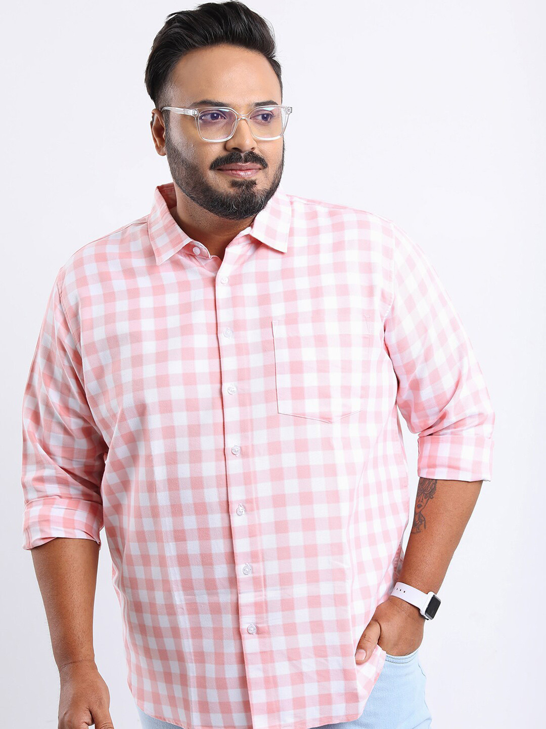 HIGHLANDER Plus Size Gingham Checked Casual Shirt