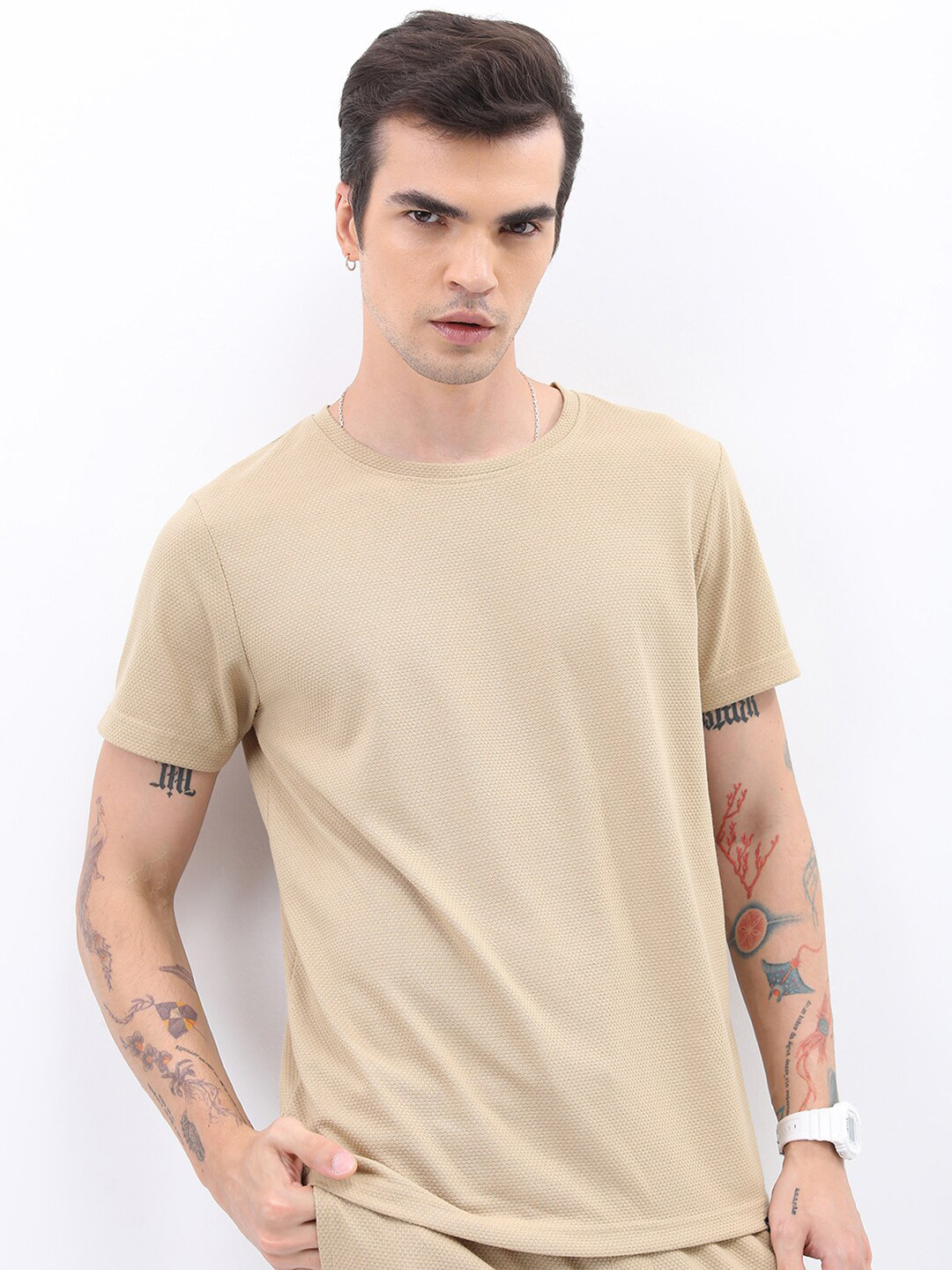 HIGHLANDER Men Popcorn Structured Slim Fit T-shirt
