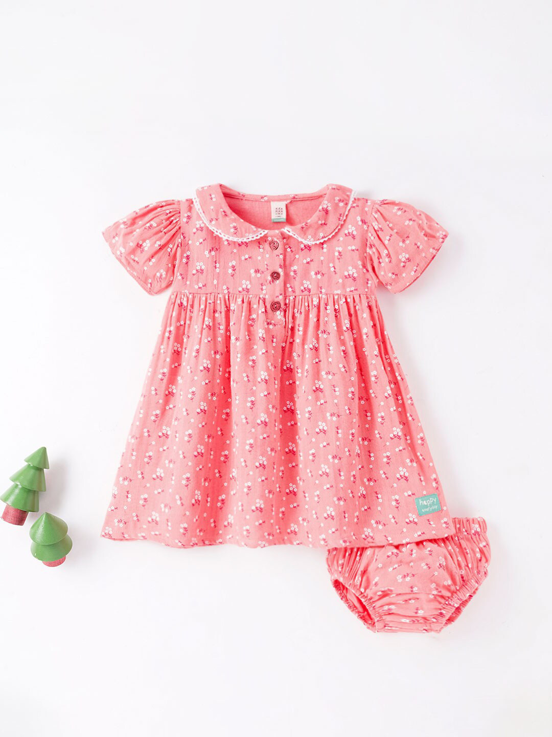 Ed-a-Mamma Baby Infant Girls Floral Print Peter Pan Collar Puff Sleeve A-Line Dress
