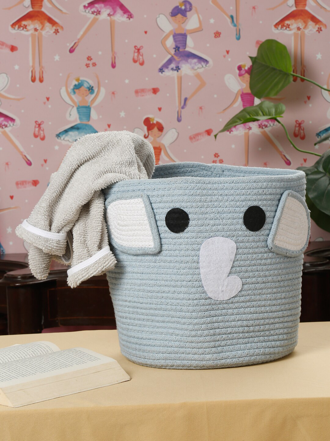 HOSTA HOMES Grey Cartoon Character Textured Pure Cotton Foldable Laundry Bag
