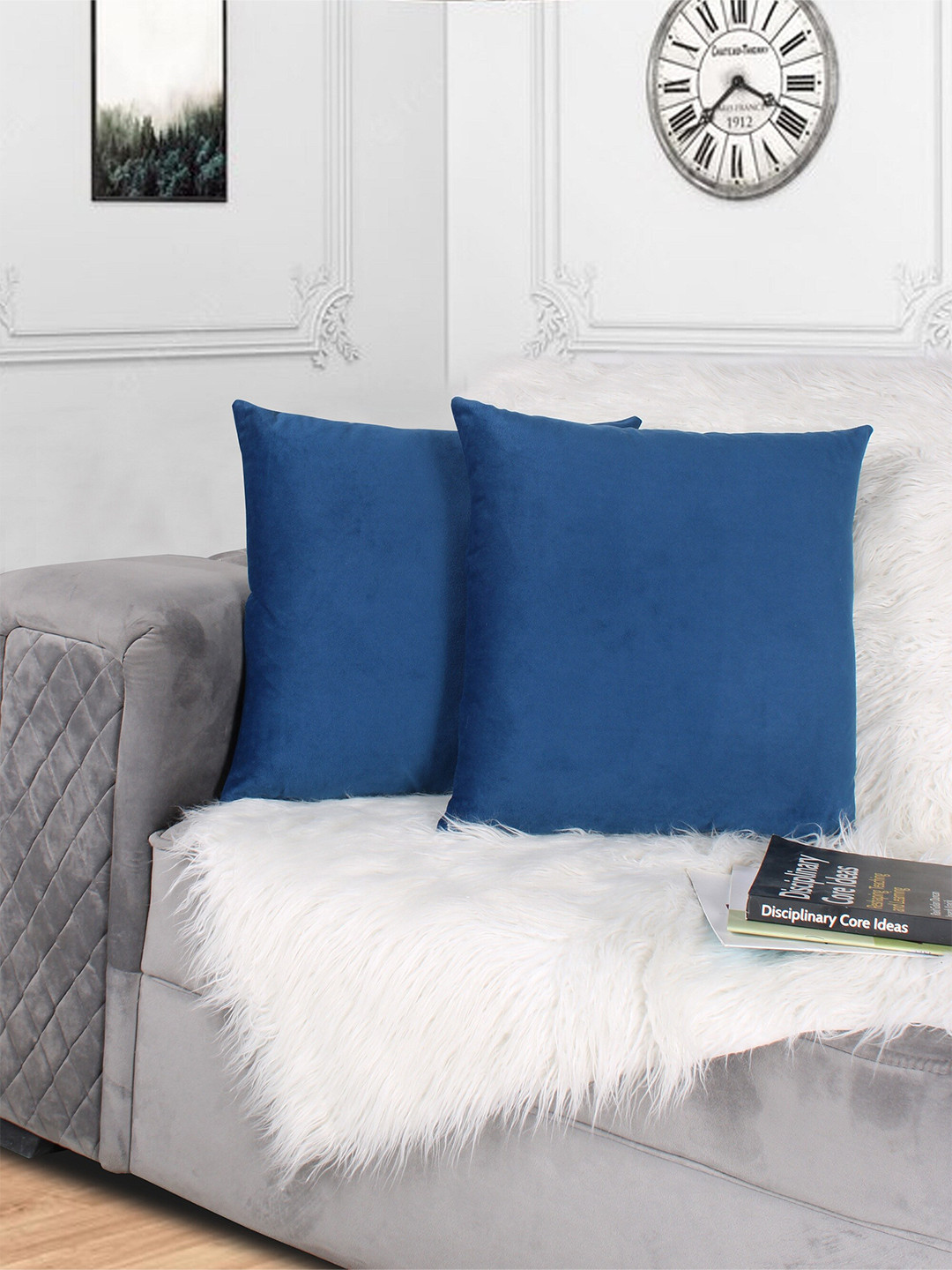 STITCHNEST Set of 2 Blue Velvet Cushion Cover
