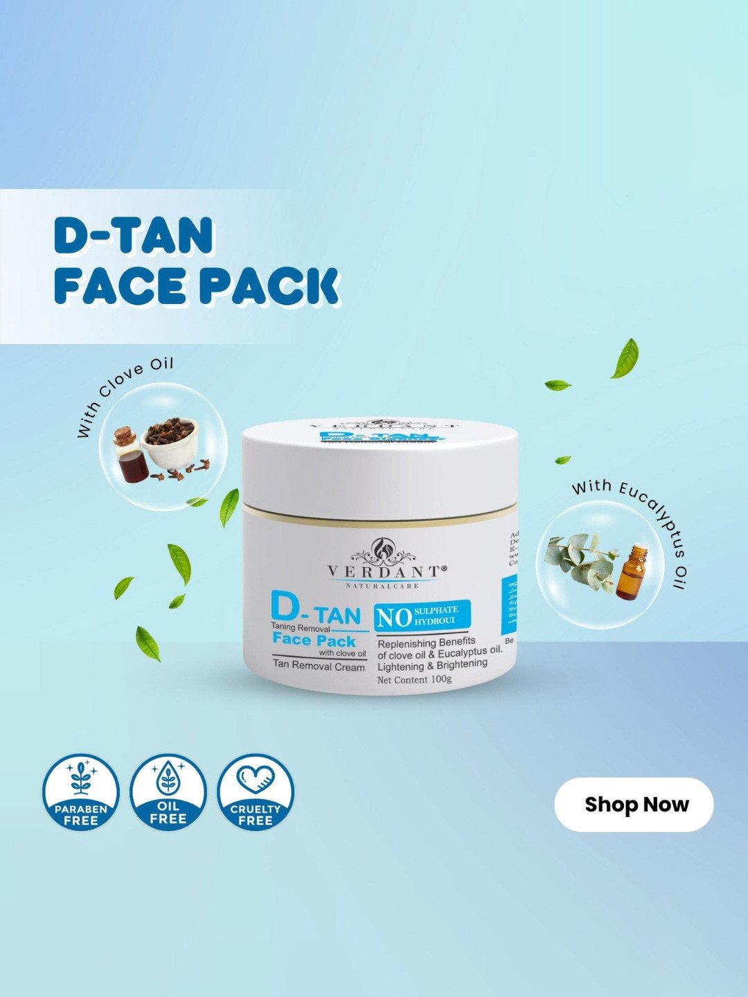 Verdant Natural Care De-Tan Lightening & Brightening Tan Removal Face Pack 100ml