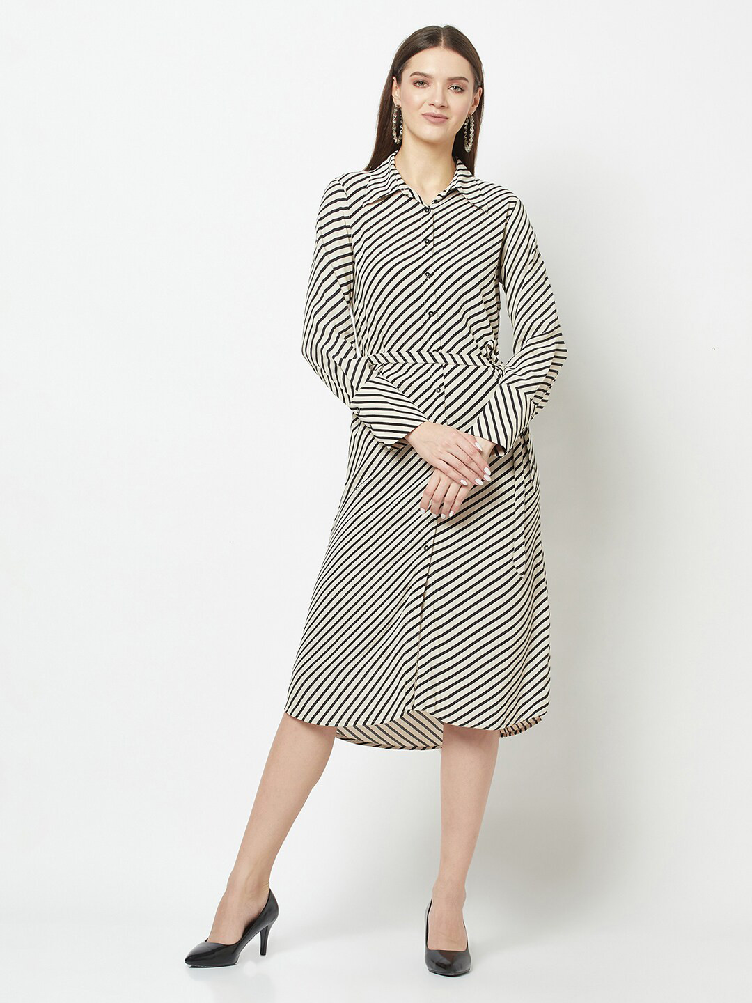 Crimsoune Club Striped Shirt Midi Dress