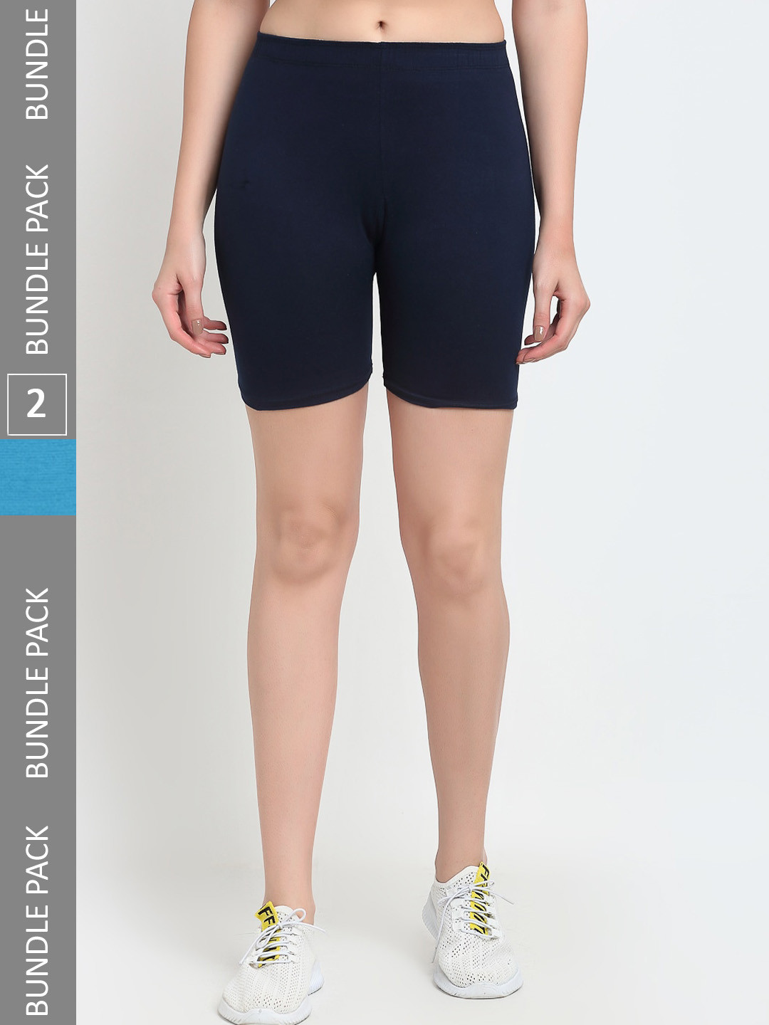 Jinfo Women Pack of 2 Mid-Rise Cotton Lycra Cycling Sports Shorts