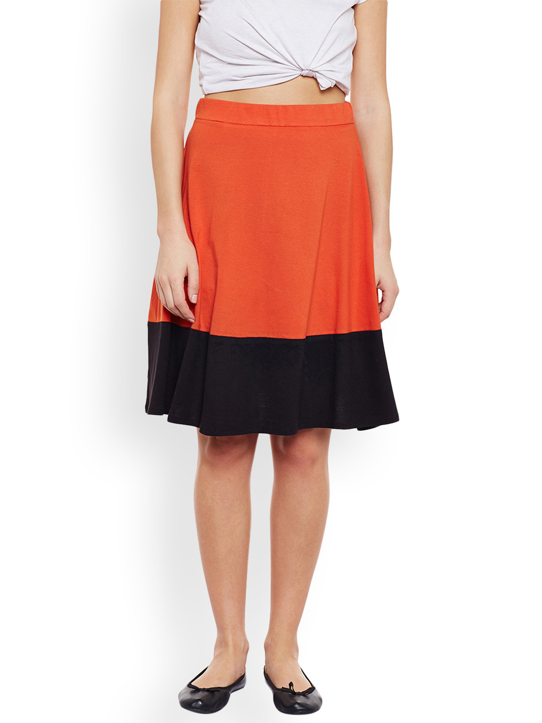 Buy Rider Republic Orange & Black Colourblocked Flared Skirt  