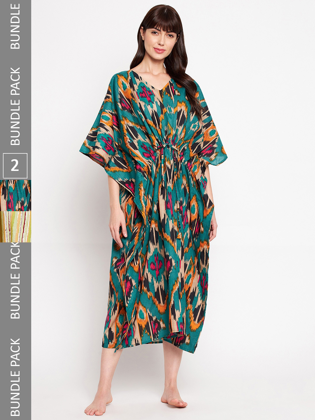 SECRETS BY ZEROKAATA Set of 2 Printed Pure Cotton Long Kaftan