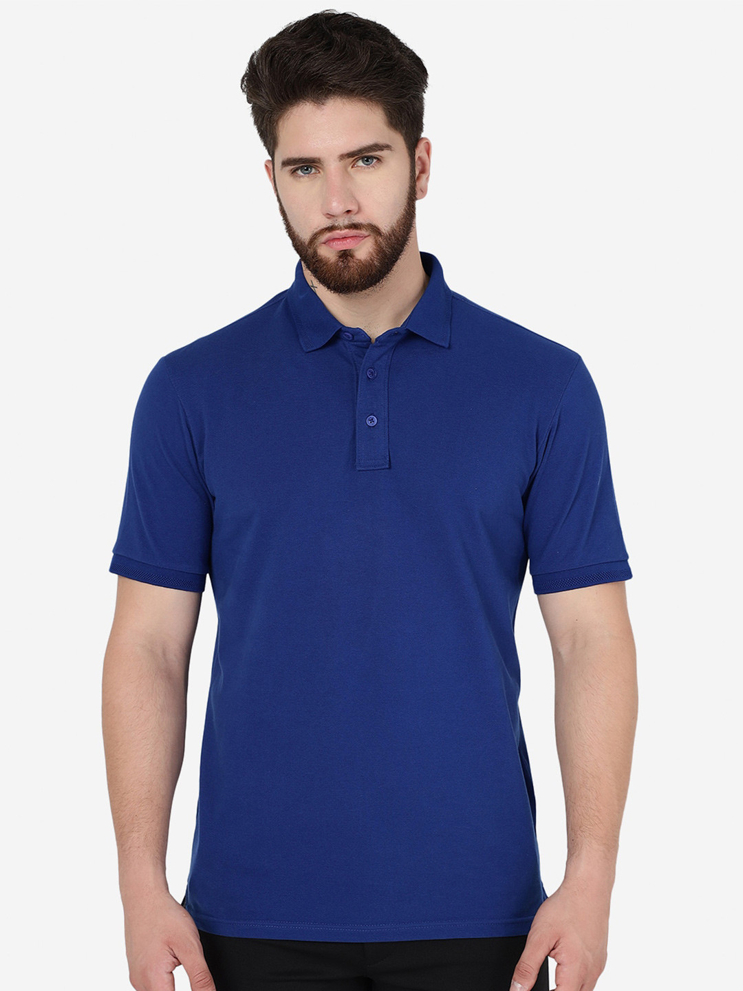 JADE BLUE Polo Collar Slim Fit Cotton T-Shirt