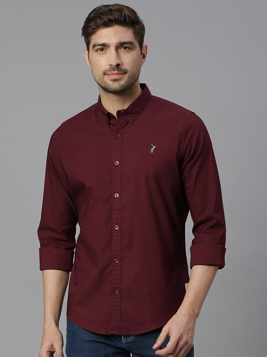 Thomas Scott Men Classic Regular Fit Long Sleeves Button Down Collar Cotton Twill Shirts
