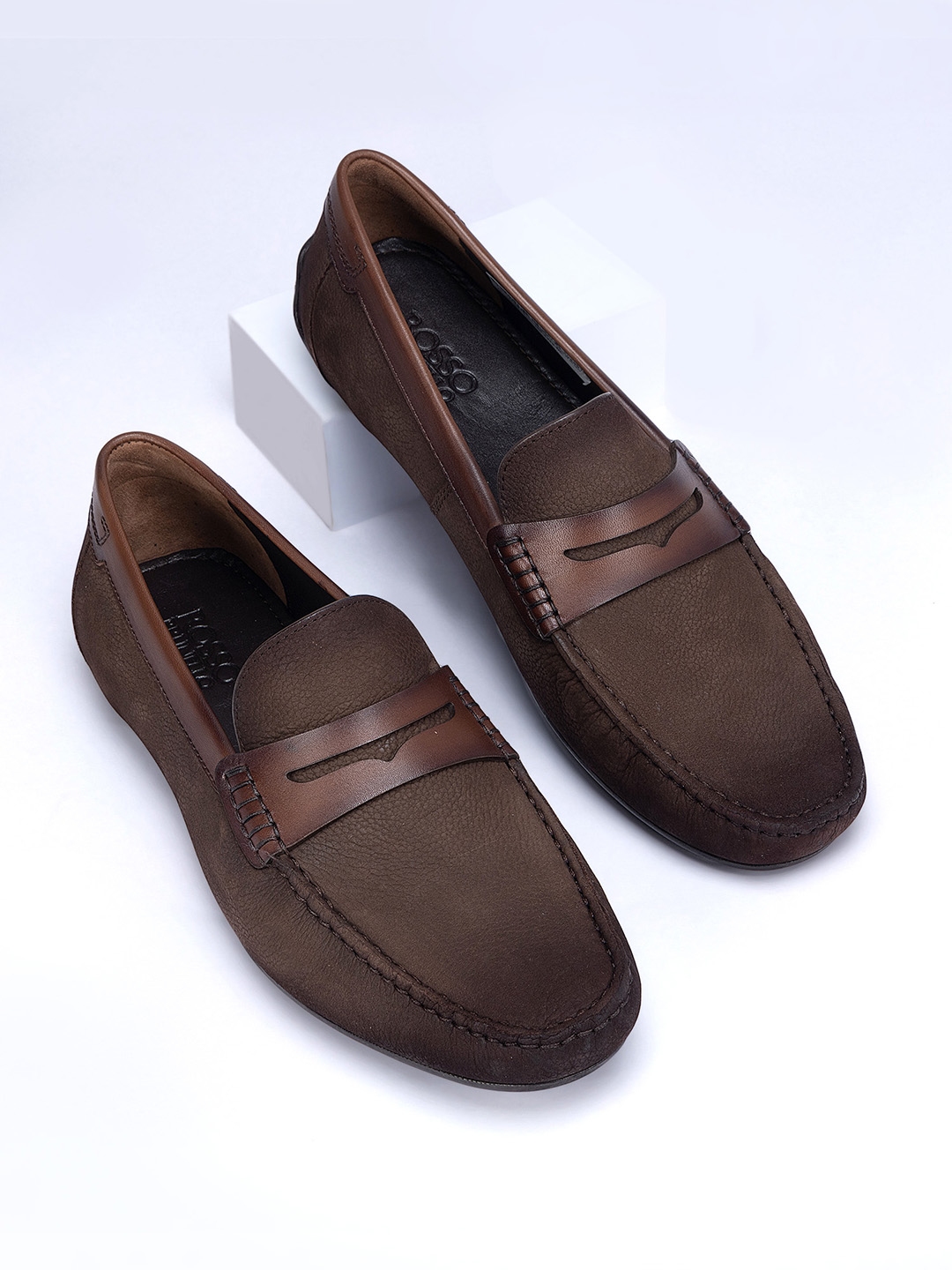 ROSSO BRUNELLO Men Textured Leather Formal Loafers