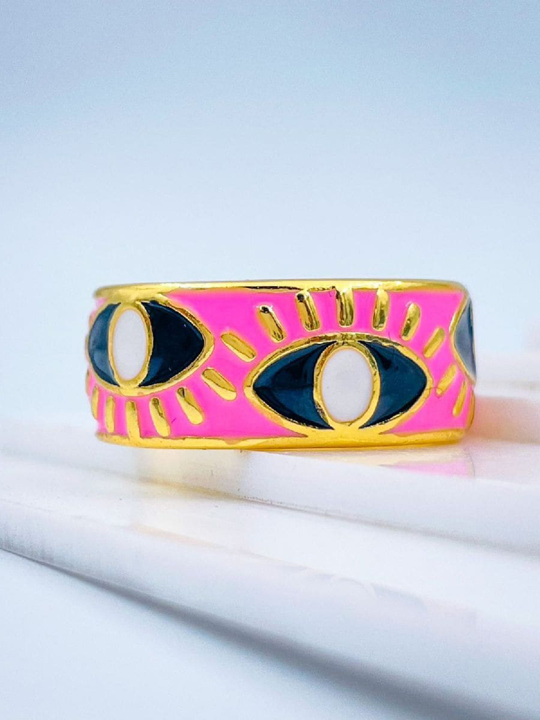 ZIVOM Gold-Plated Enamel Evil Eye Adjustable Band Finger Ring