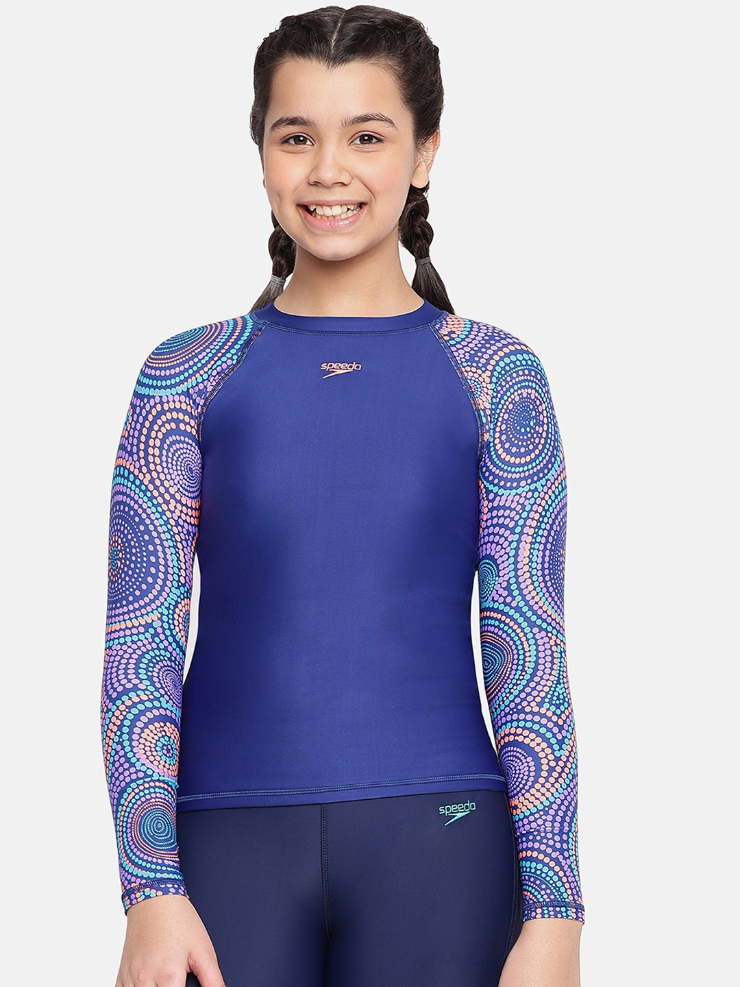 Speedo Girls Raglan Sleeves Swim Top