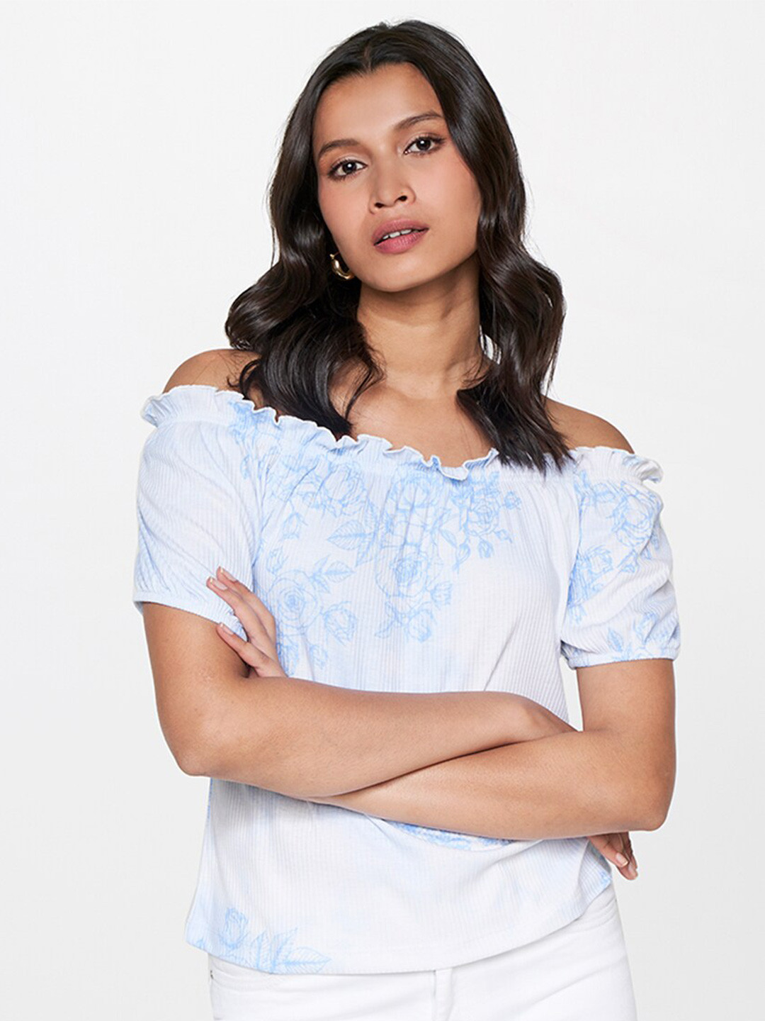 AND Floral Printed Off-Shoulder Bardot Top