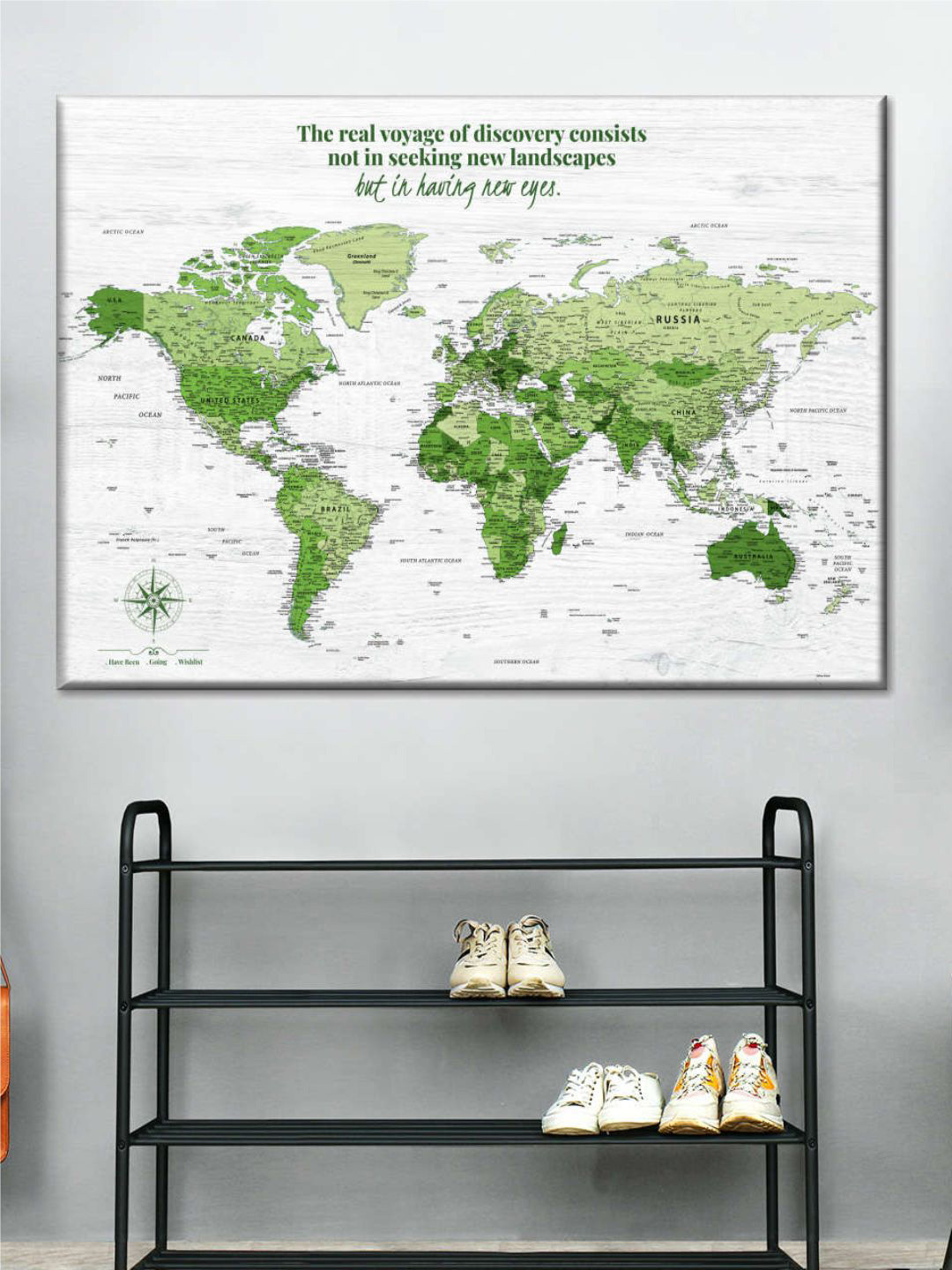 POSTERS AND TRUSS White & Green World Map Painting Wall Art