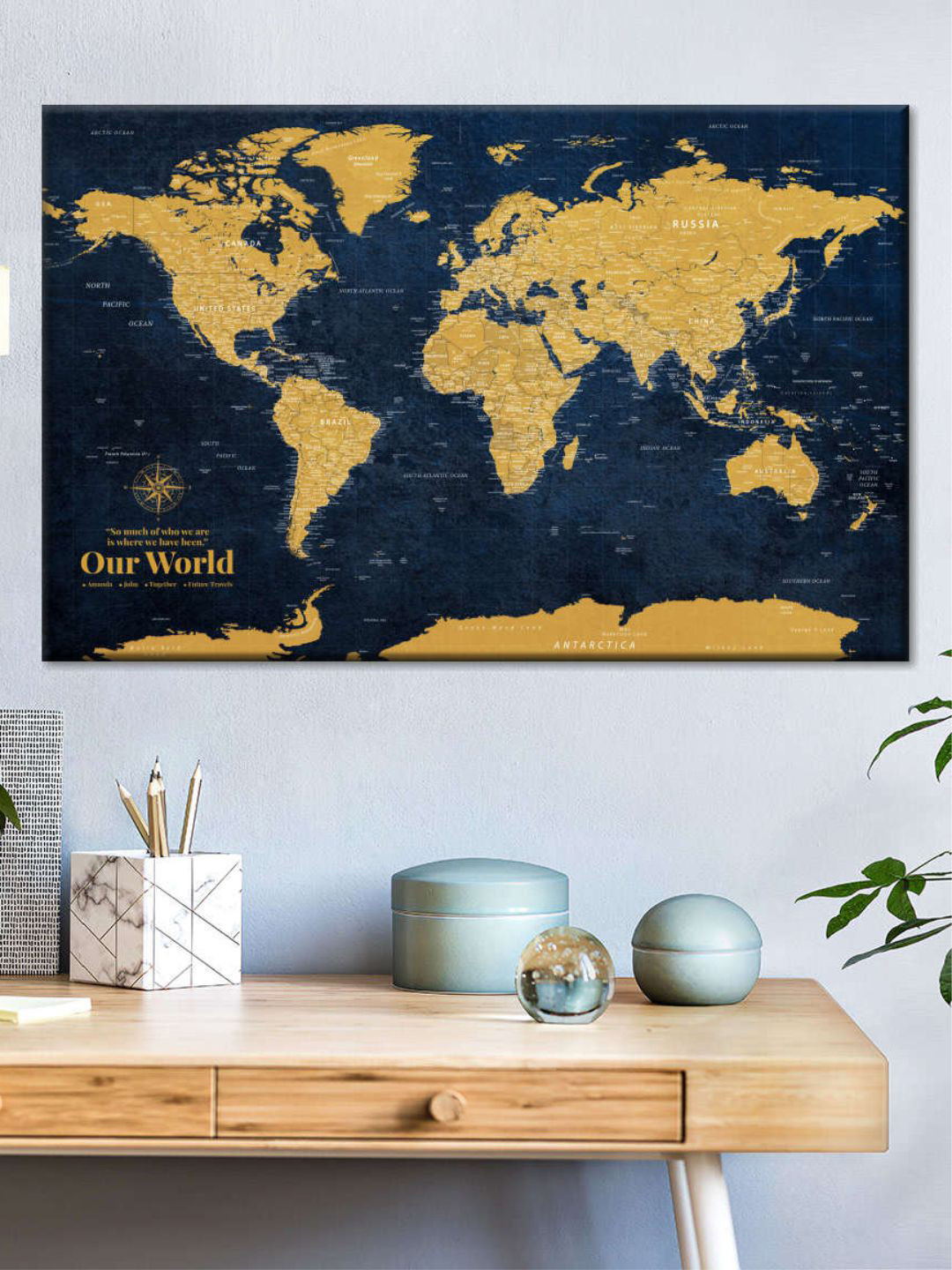 POSTERS AND TRUSS World Map Canvas Wall Rectangle Photographs Wall Art - 40 x 30In