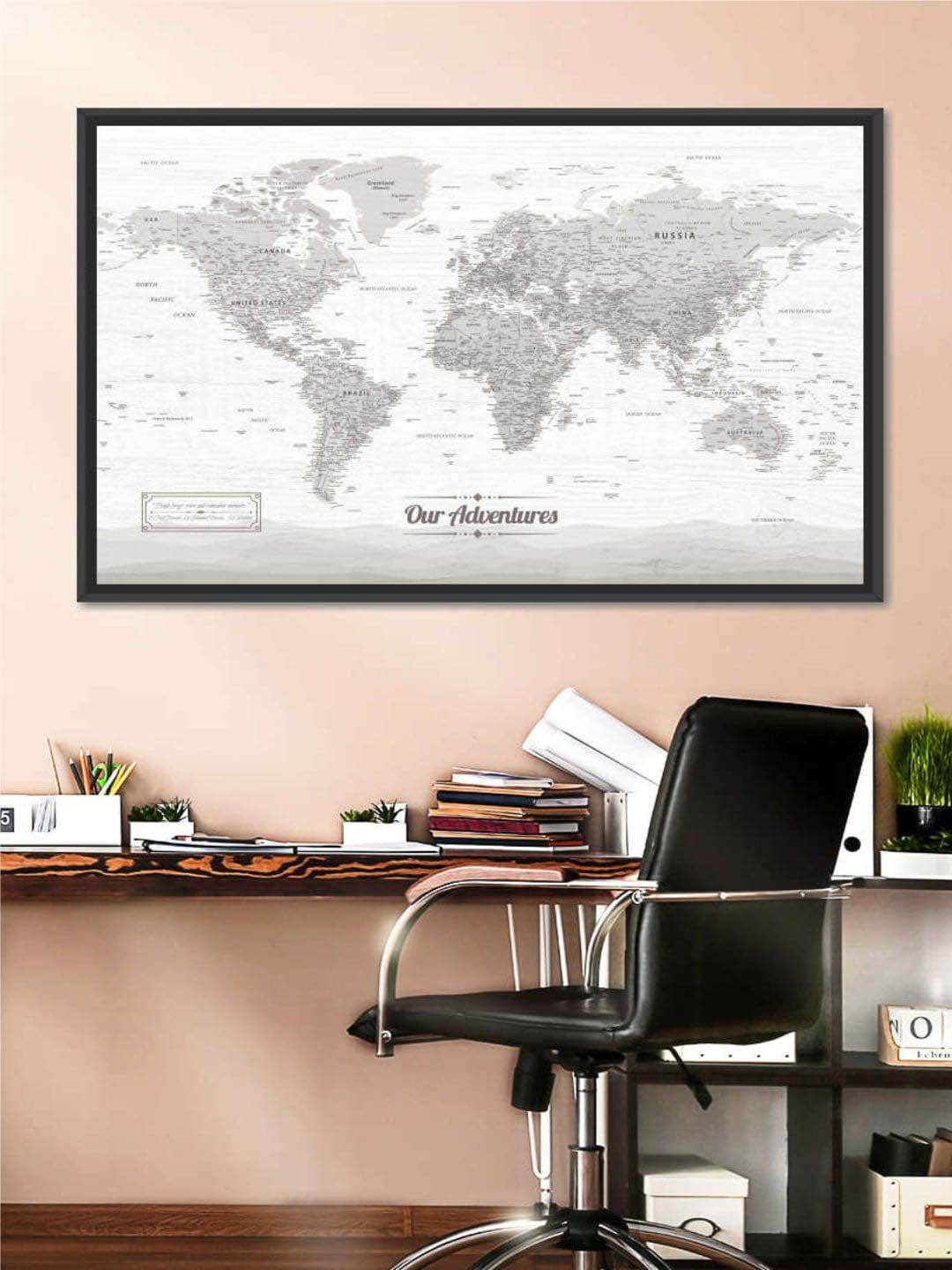 POSTERS AND TRUSS White & Grey World Map Printed Wall Art