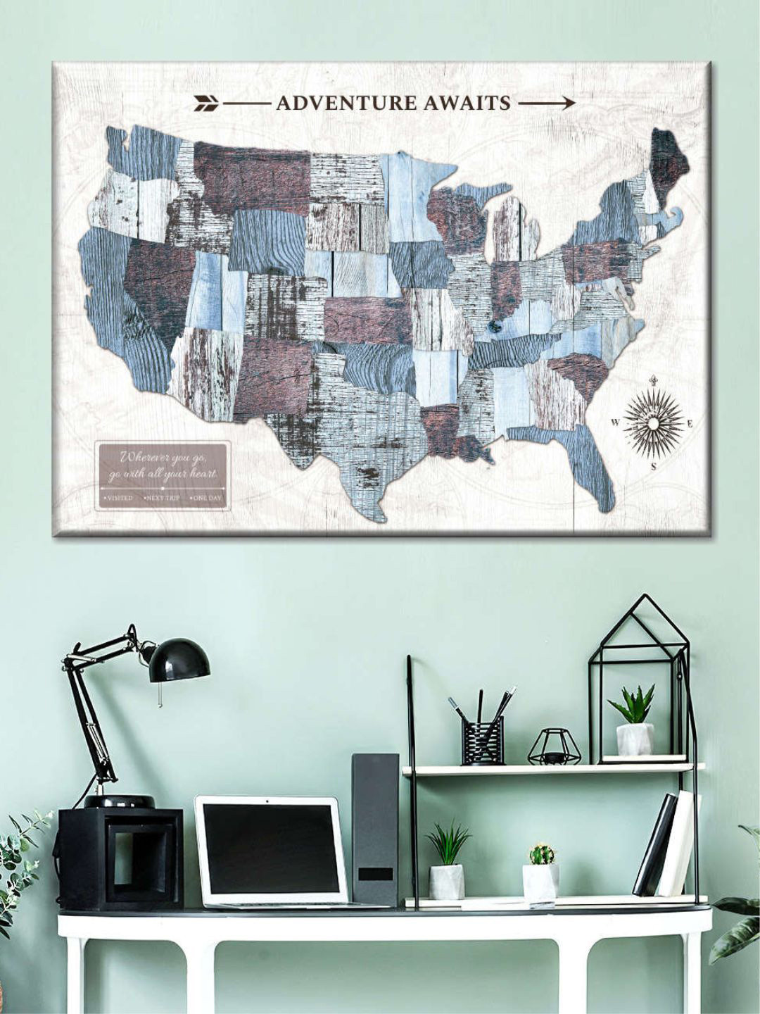 POSTERS AND TRUSS White & Blue World Map Wall Art