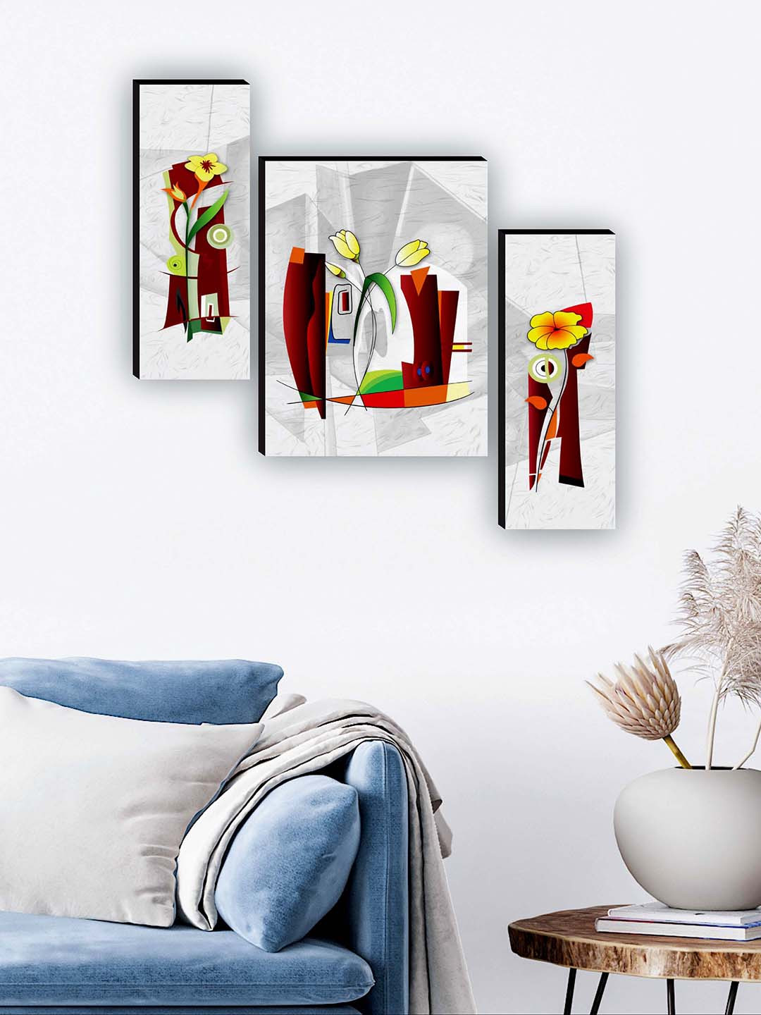 SAF Flower Pot Paper 3 Piece Wall Rectangle Paintings Wall Art
