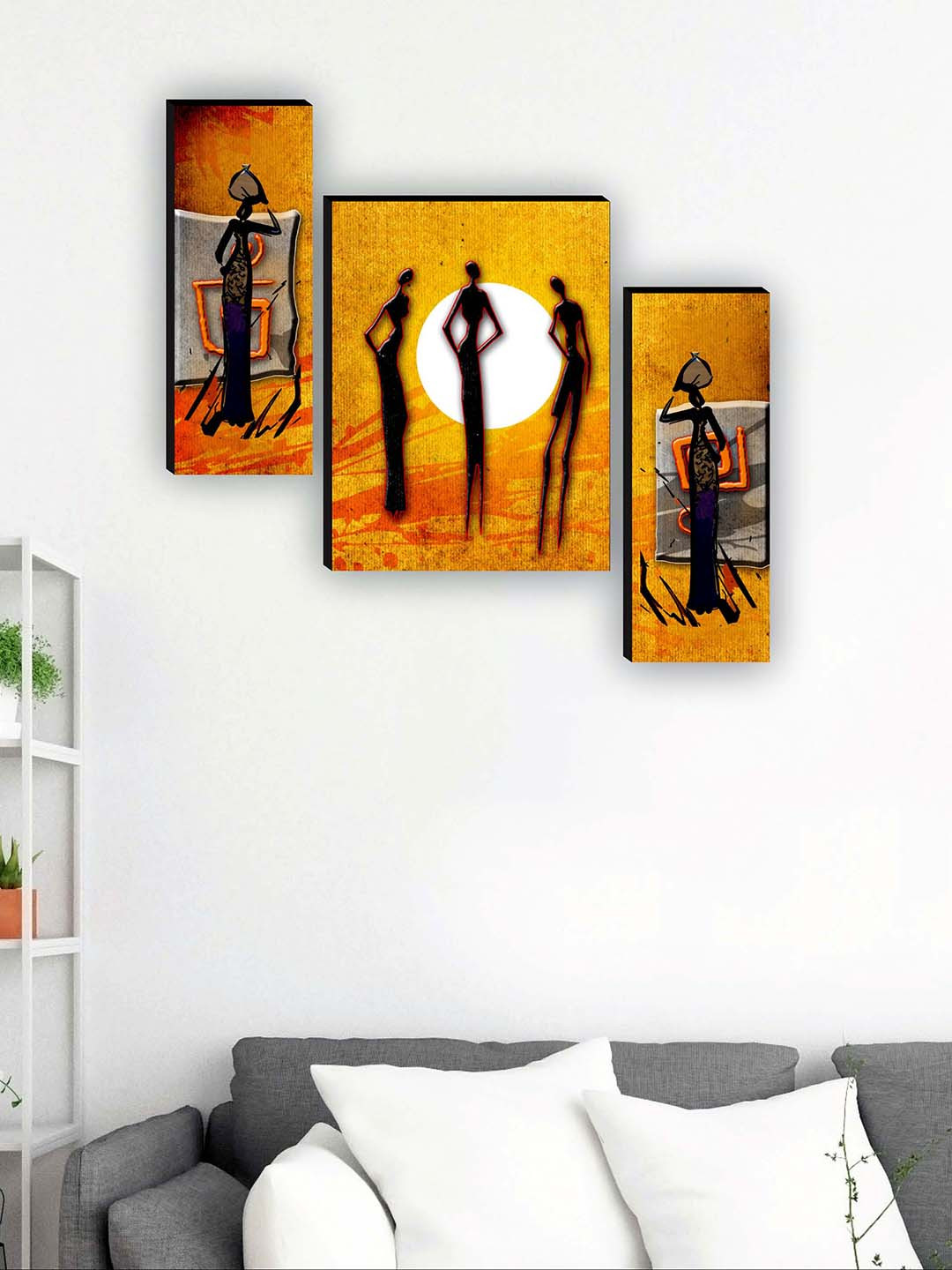 SAF Yellow Paper 3 Pcs Wall Living Room Rectangle Paintings Wall Art -9.06 x 11.8In