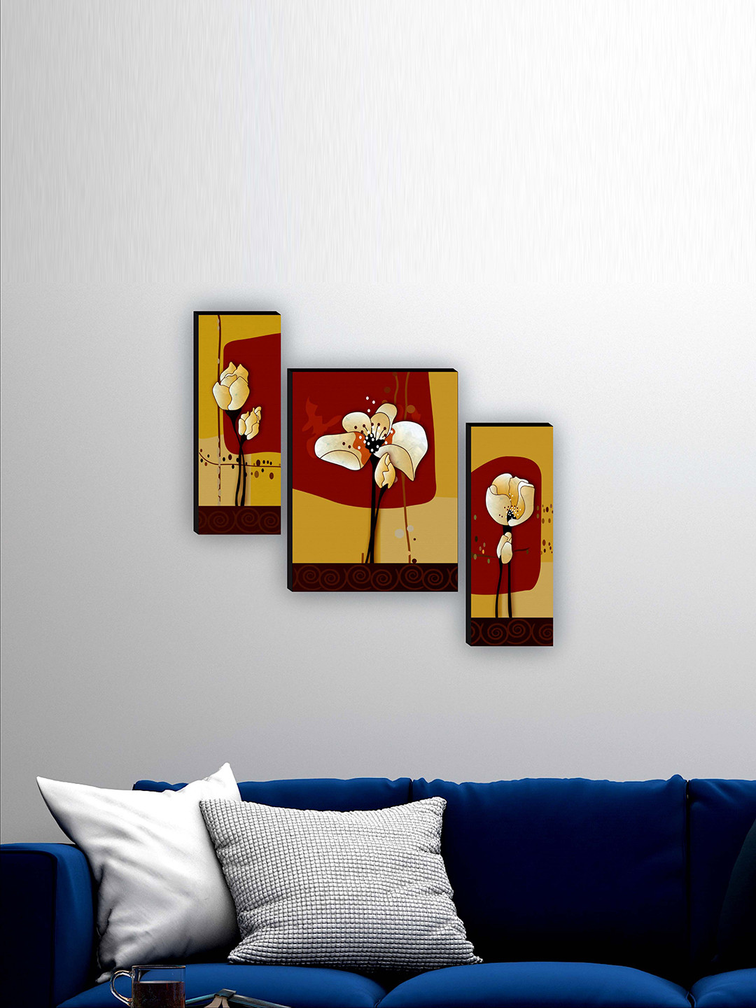 SAF Flower Beige Paper 3 Pcs Wall Living Room Rectangle Paintings Wall Art -9.06 x 11.8In