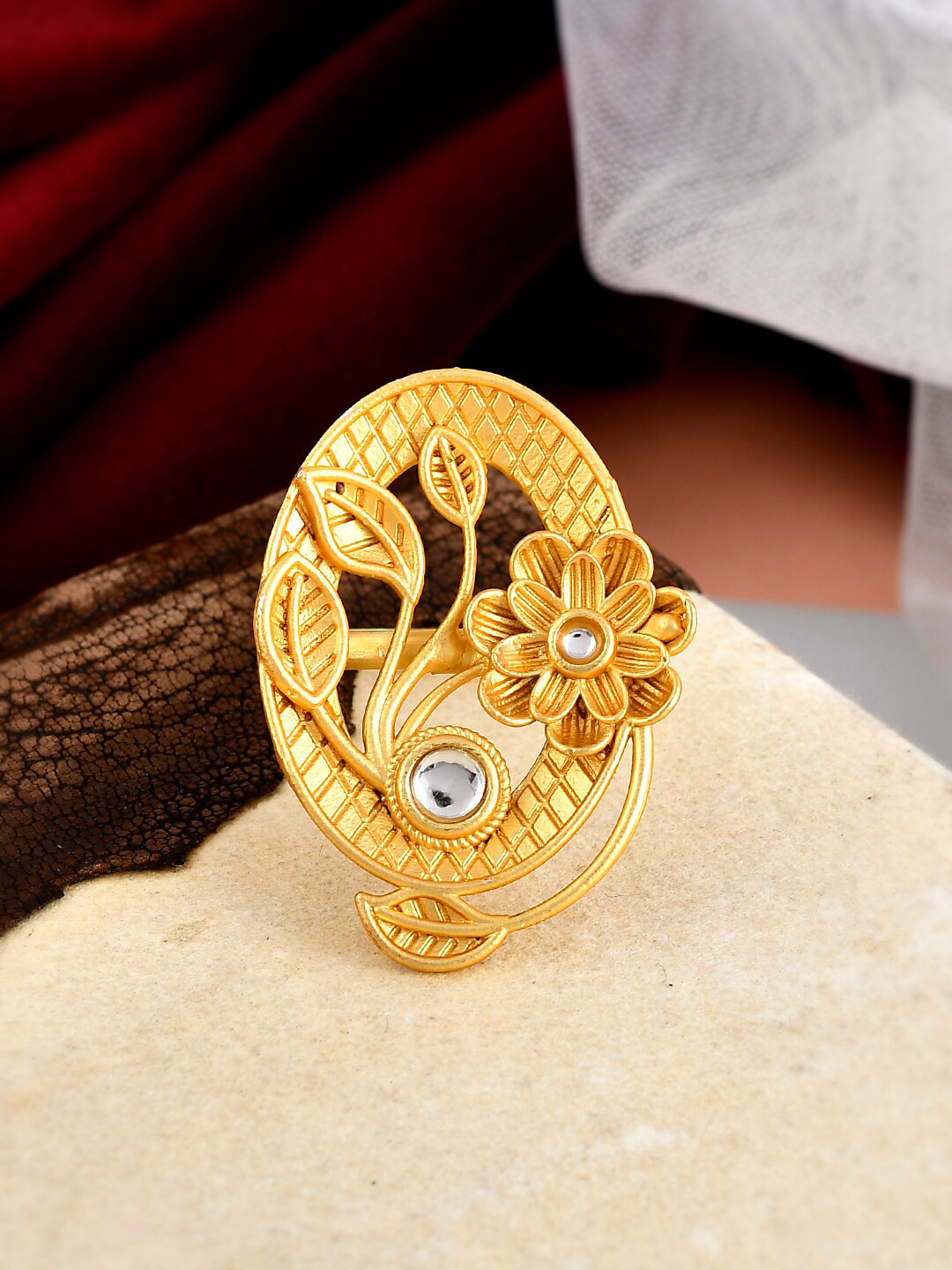 Silvermerc Designs Gold-Plated & Stone-Studded Bird Adjustable Ring