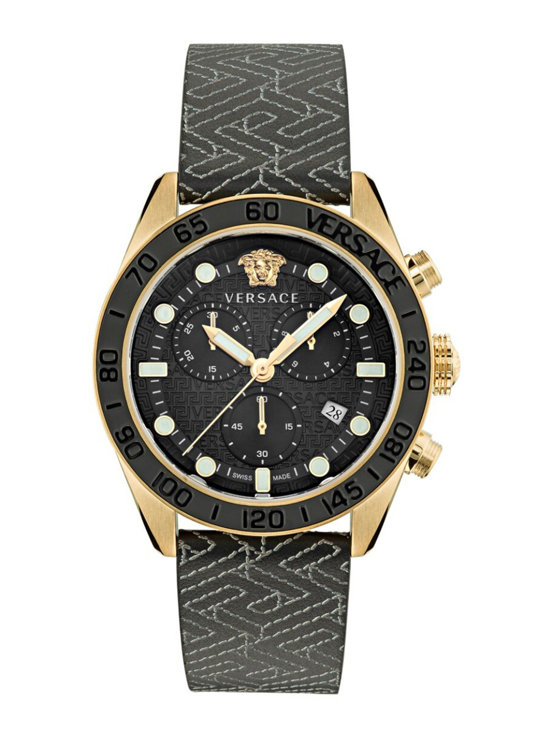 Versace Men Embellished Dial & Leather Straps Analogue Watch VE6K00123