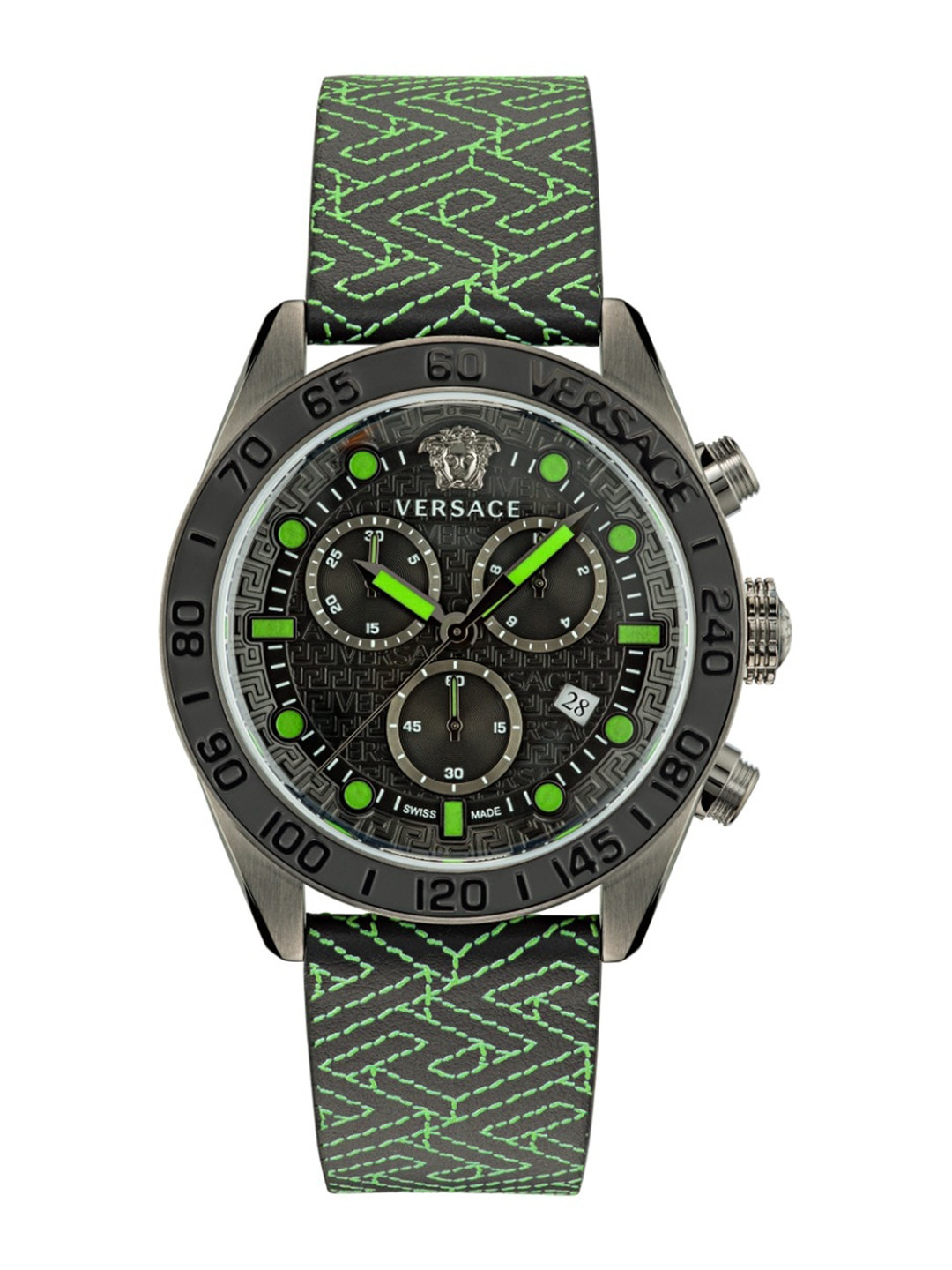 Versace Men Textured Dial & Leather Straps Analogue Multifunctional Watch VE6K00223