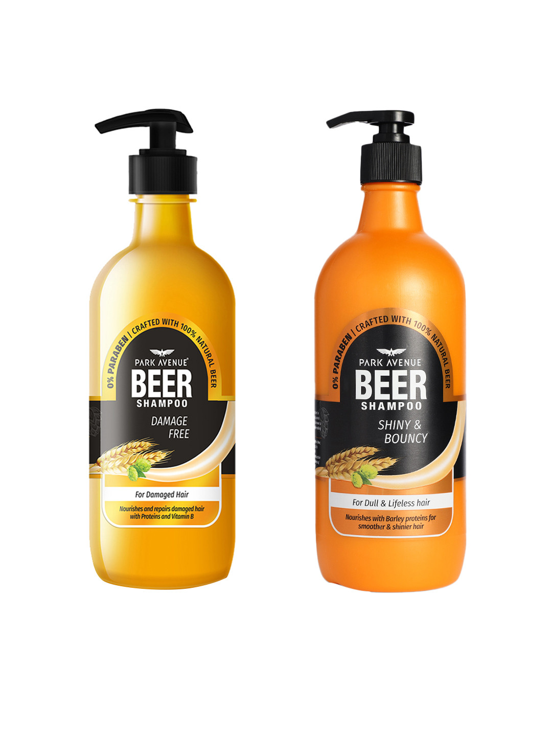 Park Avenue Set of 2 Beer Shampoo - Damage Free + Shiny & Bouncy - 650ml Each
