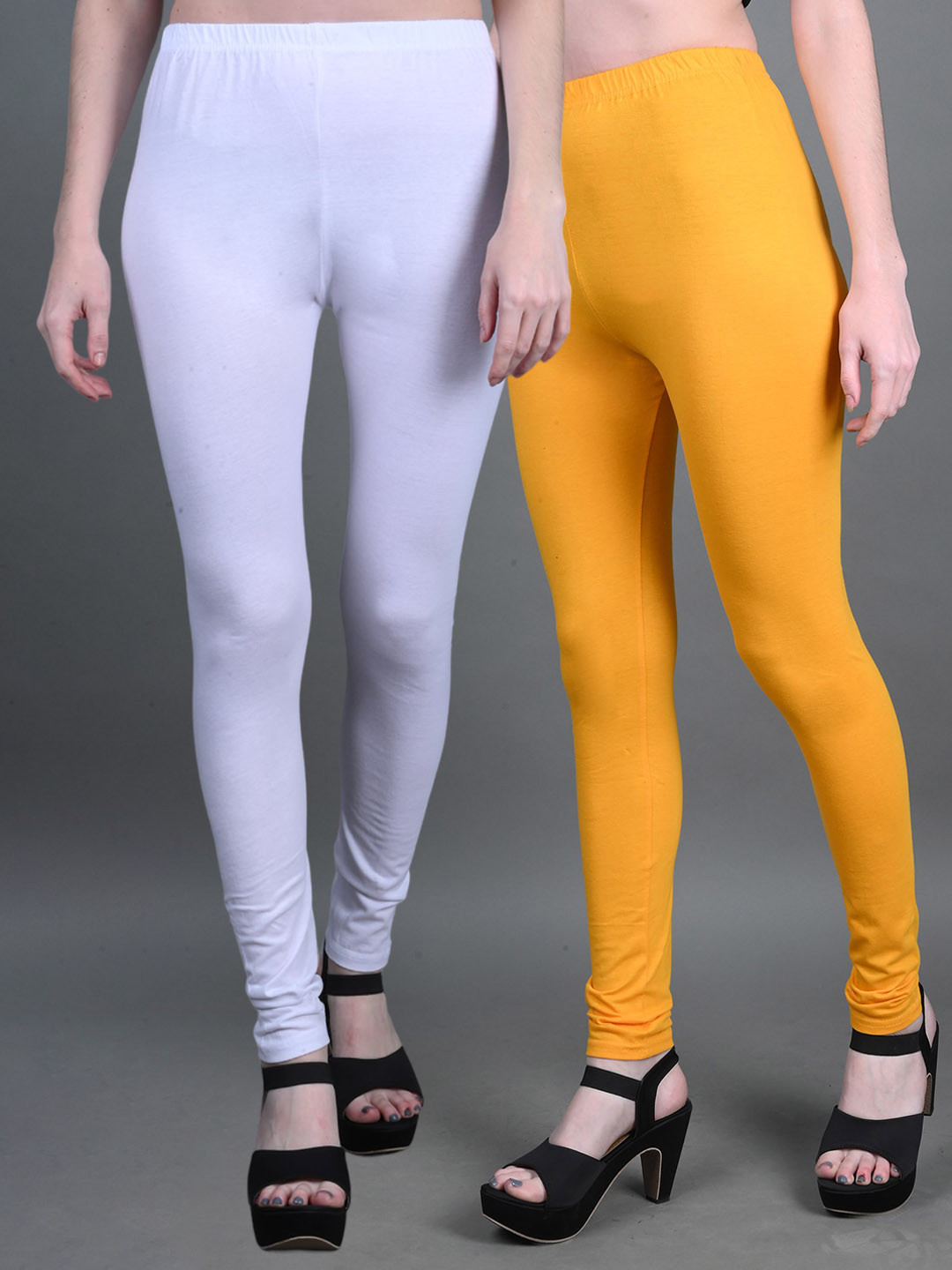 FRENCH KLEIDER Girls Pack Of 2 Cotton Lycra Mid-Rise Churidar Length Leggings