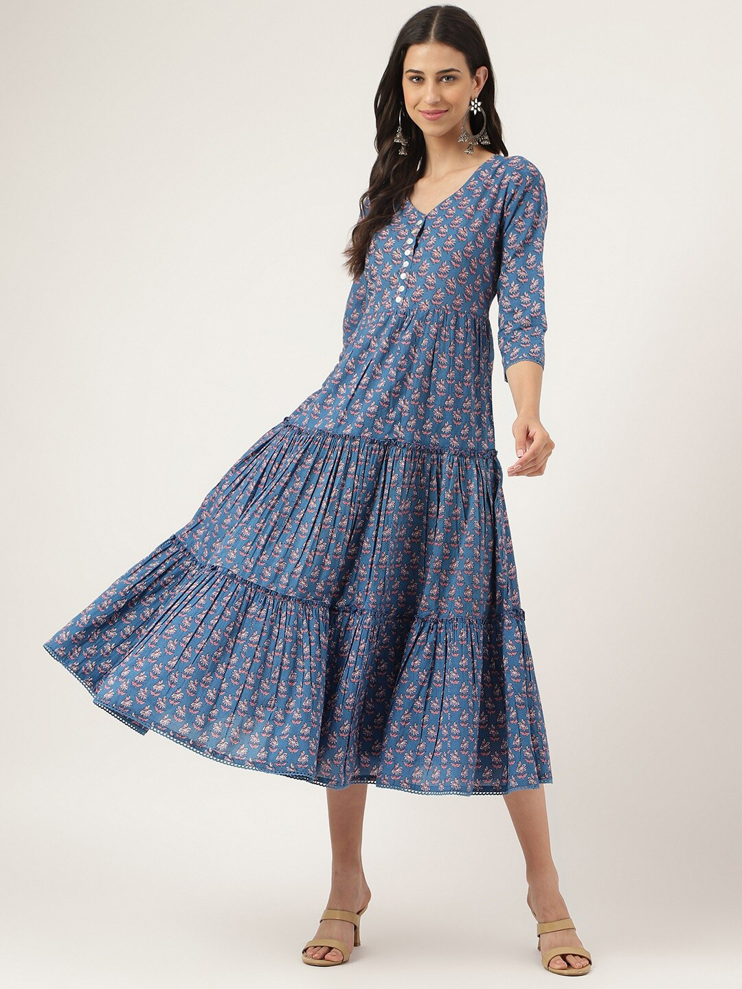 Divena Ethnic Motifs Print A-Line Midi Dress