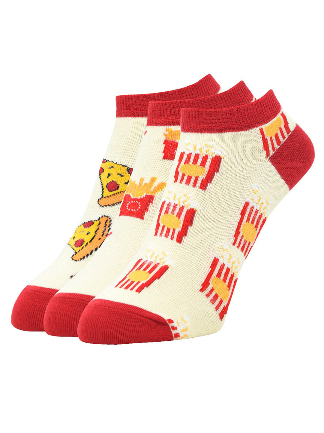 DressBerry Women Pack Of 3 Red & Cream-Coloured Patterned Cotton Ankle-Length Socks