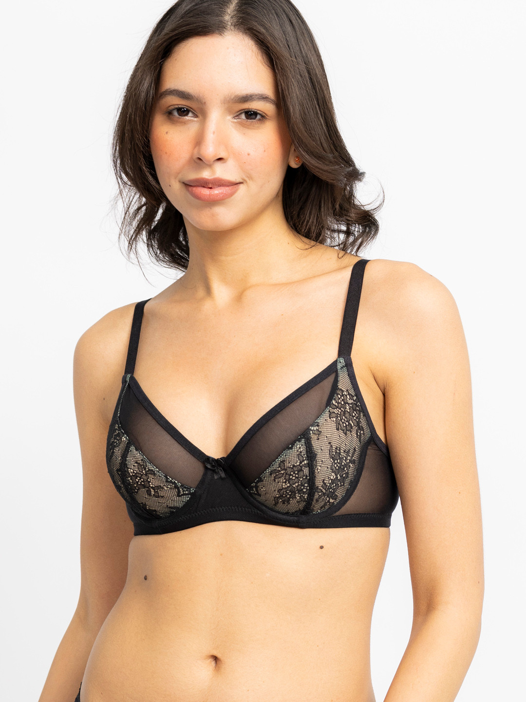 Aoba Black Floral Lace Non Padded All Day Comfort Underwired Bra