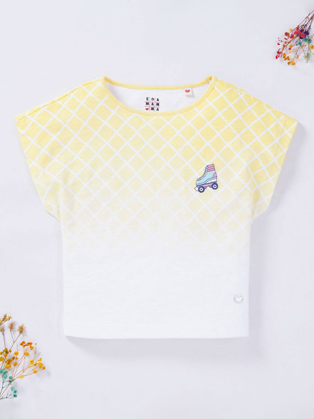 Ed-a-Mamma Girls Geometric Printed Extended Sleeves Cotton T-shirt