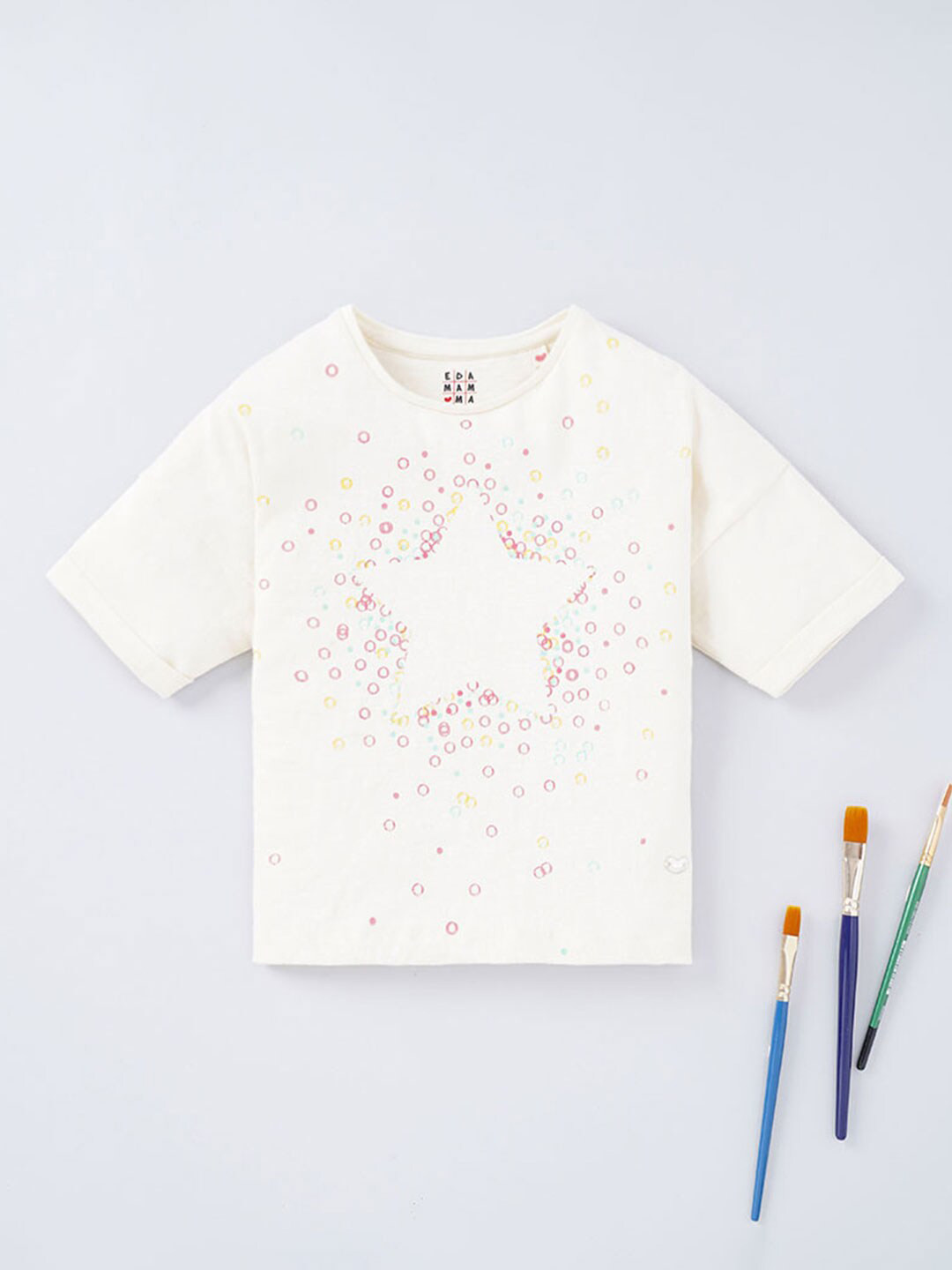 Ed-a-Mamma Girls Geometric Printed Round Neck Short Sleeves Cotton T-shirt